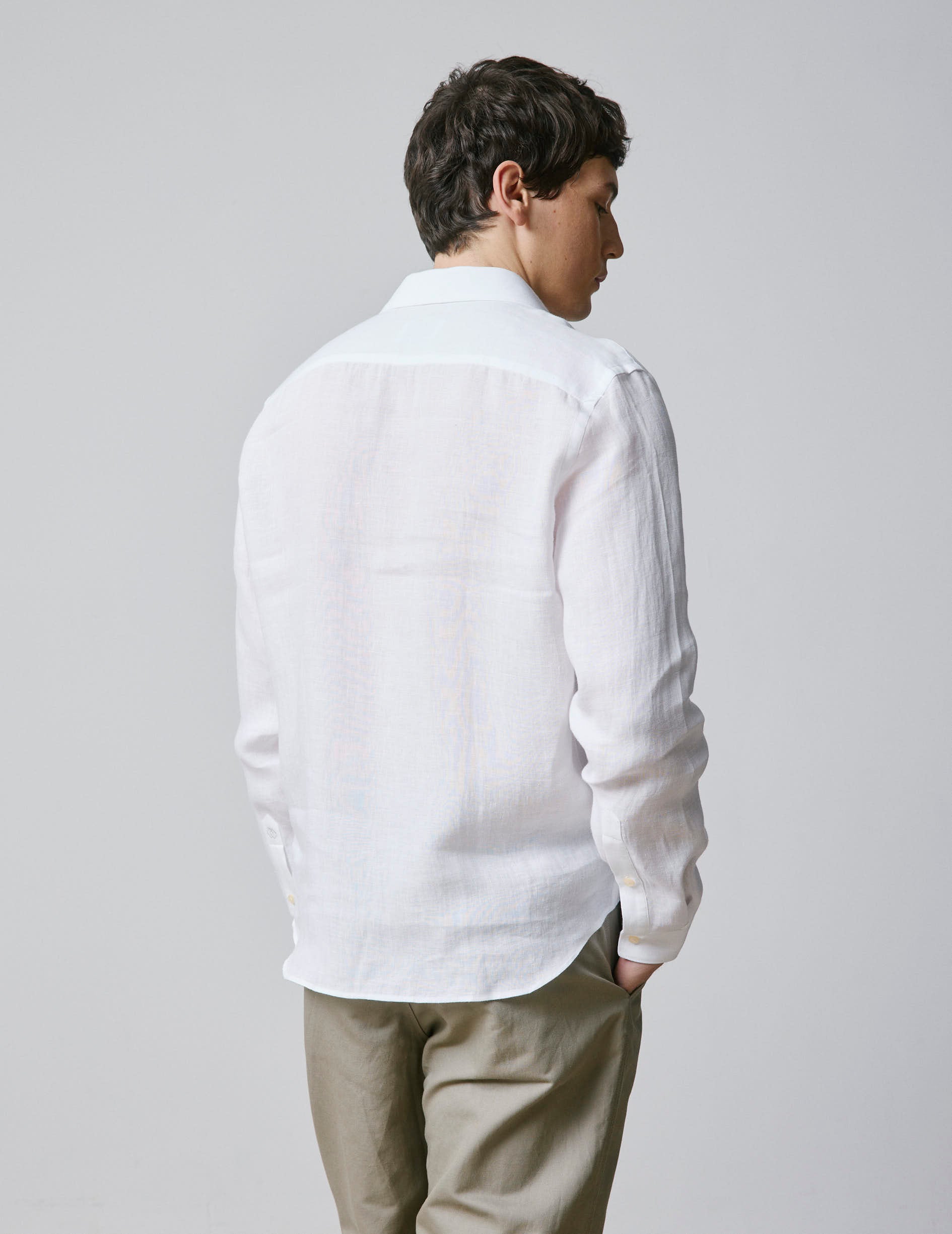 Unisex White linen "Je t'aime" shirt - Linen - Figaret Collar