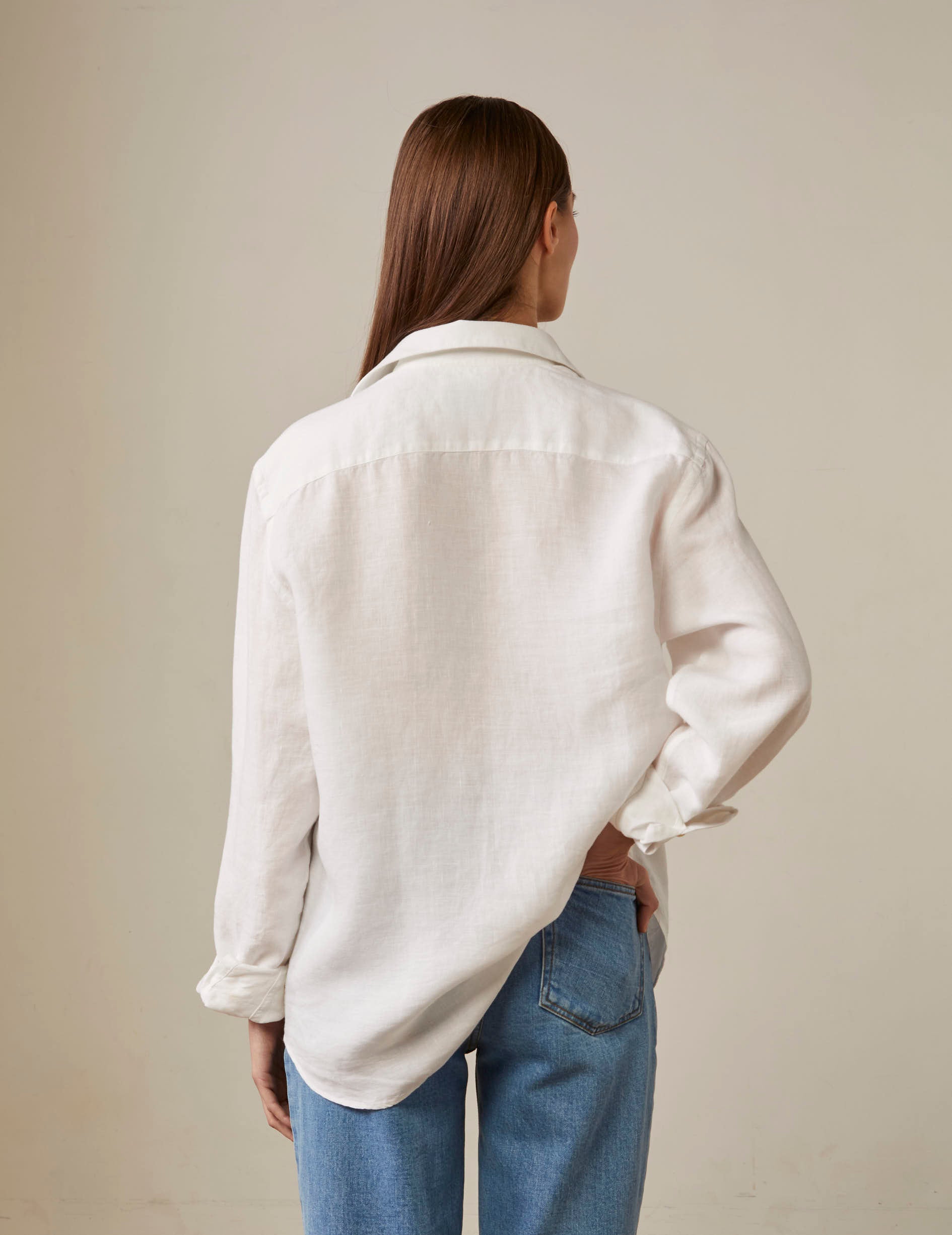 Unisex White linen "Je t'aime" shirt - Linen - Figaret Collar