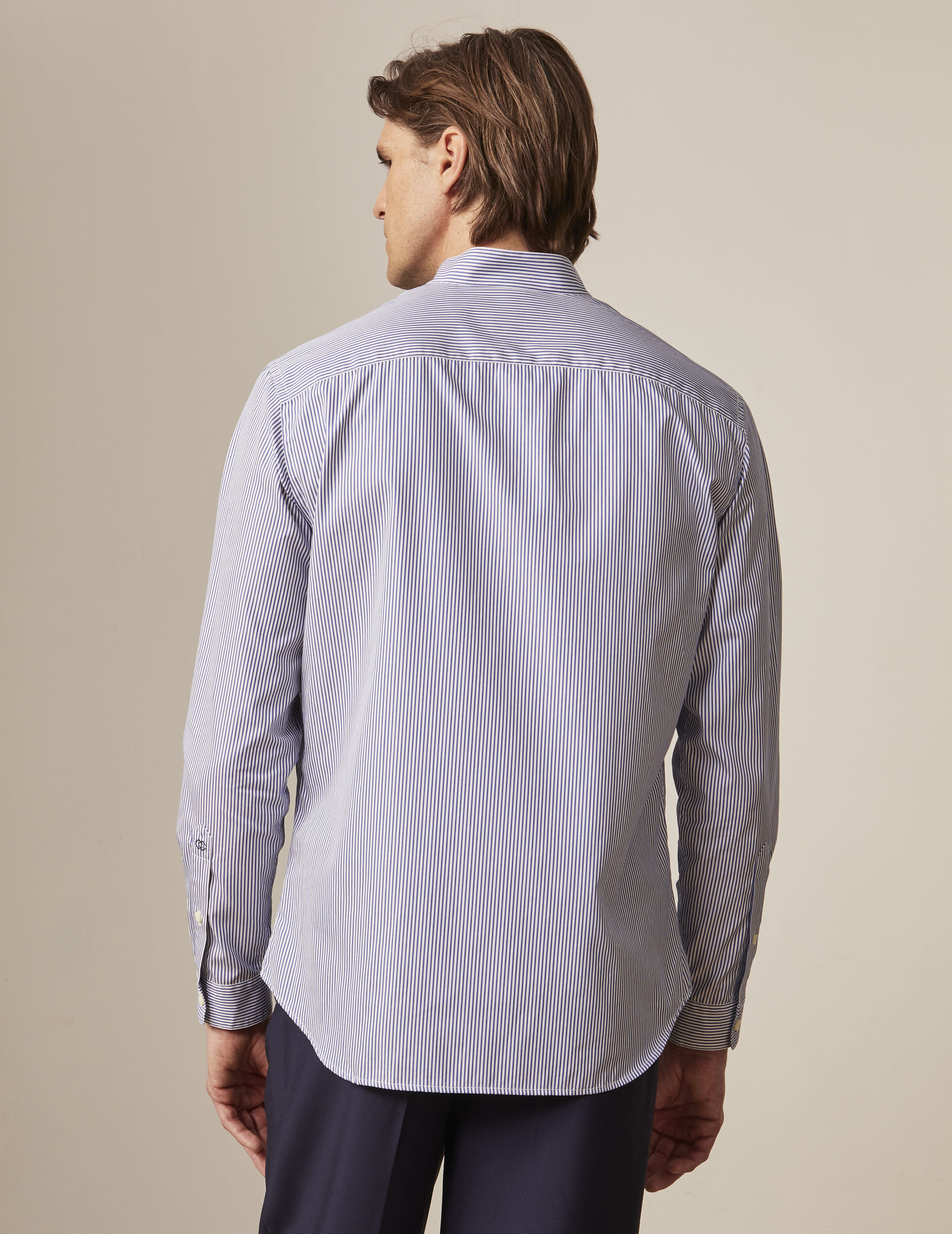 Blue striped Carl shirt - Poplin - Open straight Collar