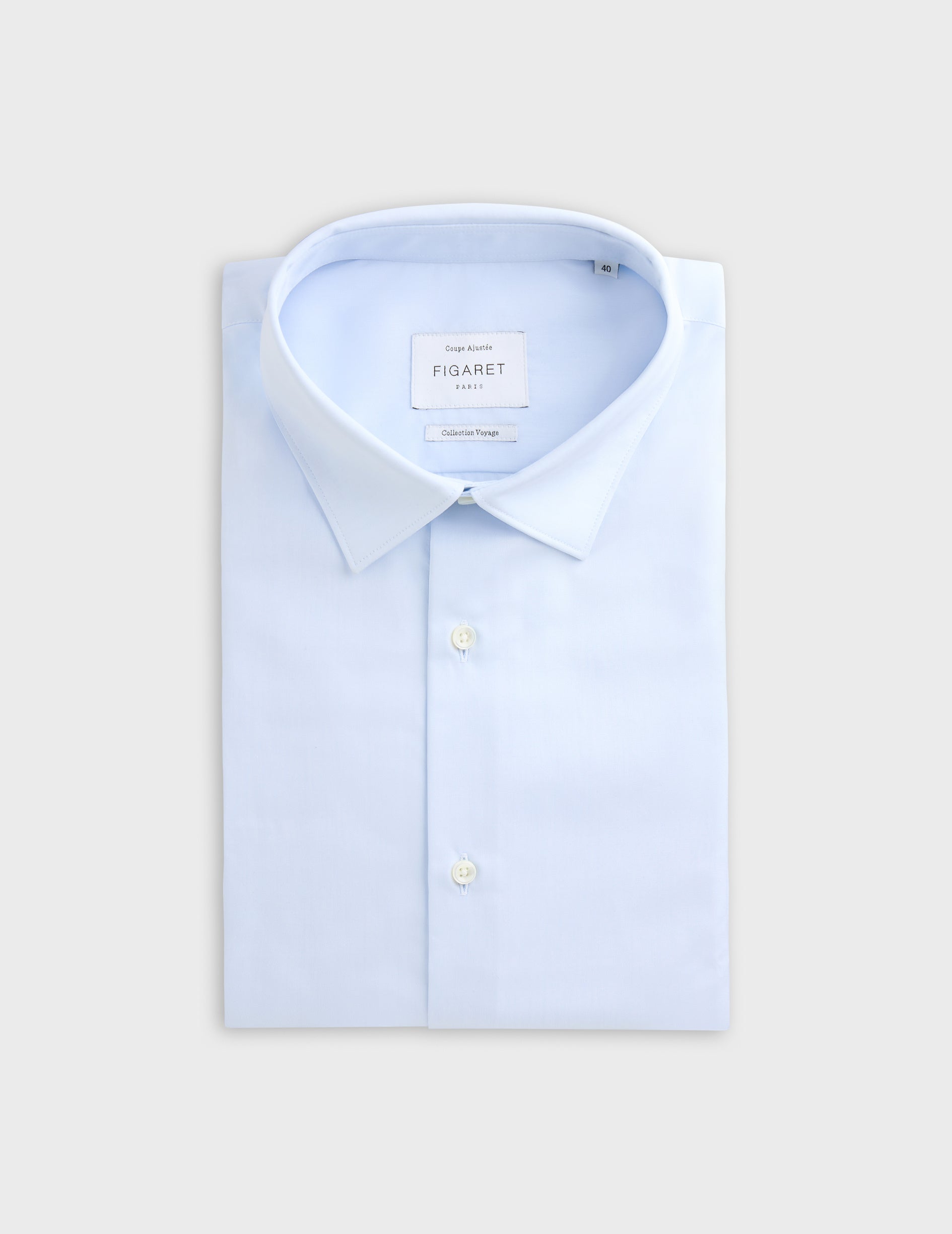Fitted blue easy-iron shirt - Poplin - Figaret Collar - Easy-iron
