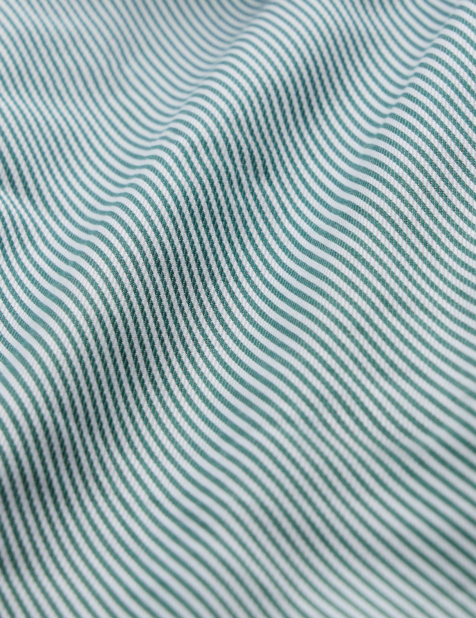 Semi-fitted green striped easy-iron shirt - Twill - Figaret Collar - Easy-iron