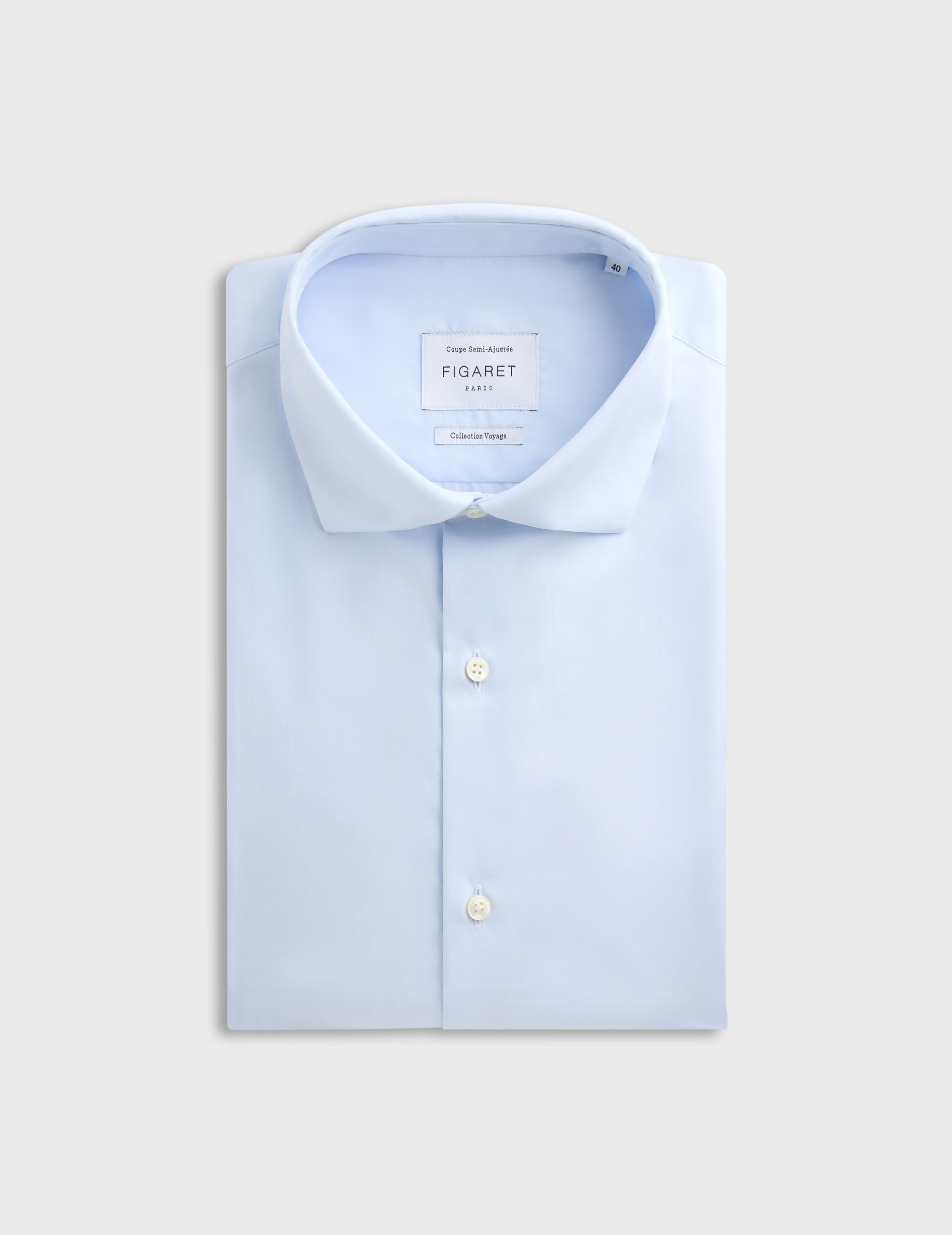 semi-fitted Blue easy-iron shirt - Poplin - Italian Collar - Easy-iron
