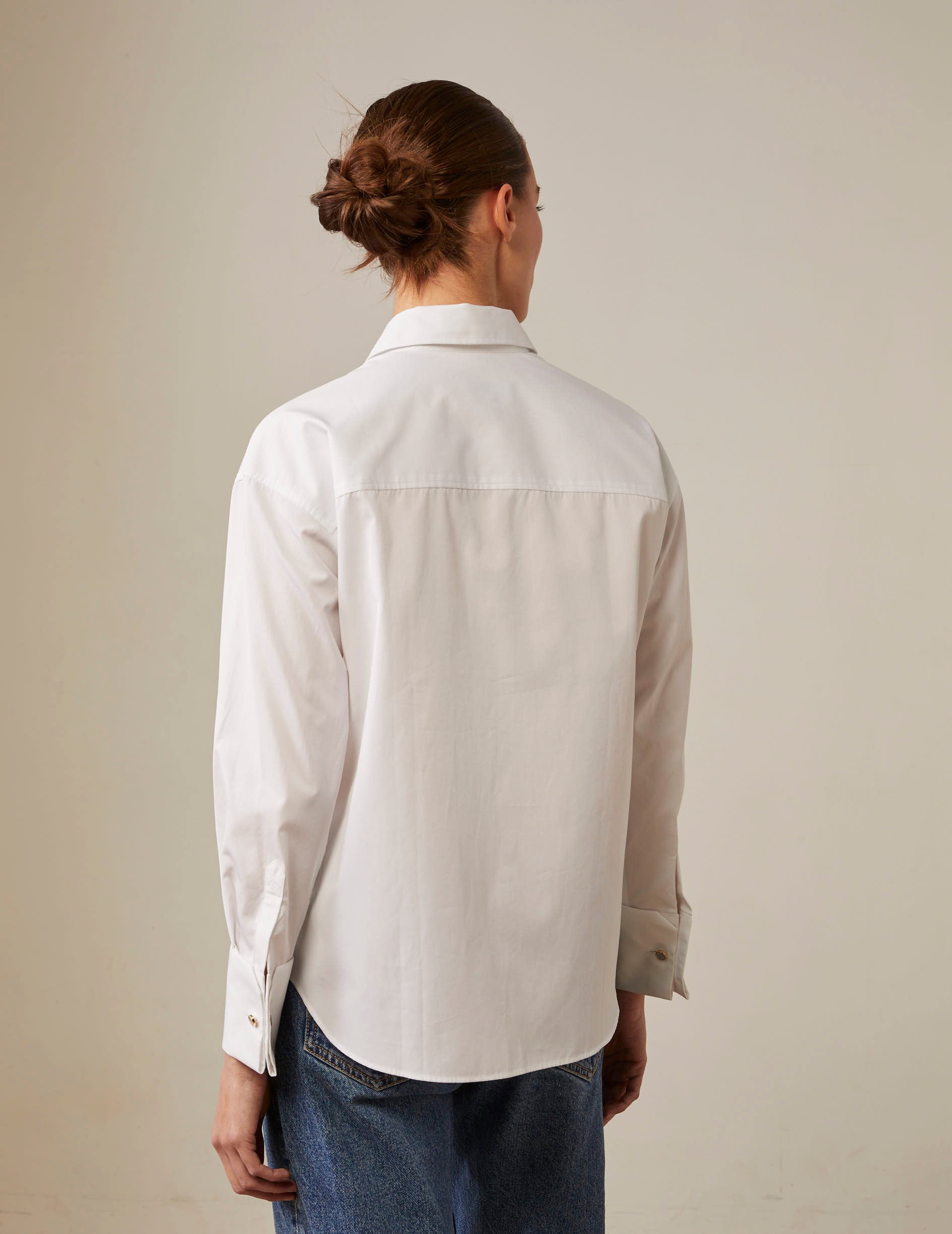 White hidden buttons placket Hillie Shirt - Poplin - French Cuffs