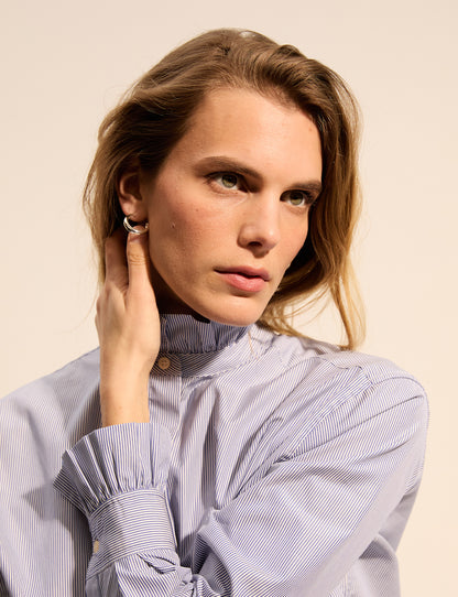 Striped blue Louison hidden buttons placket shirt