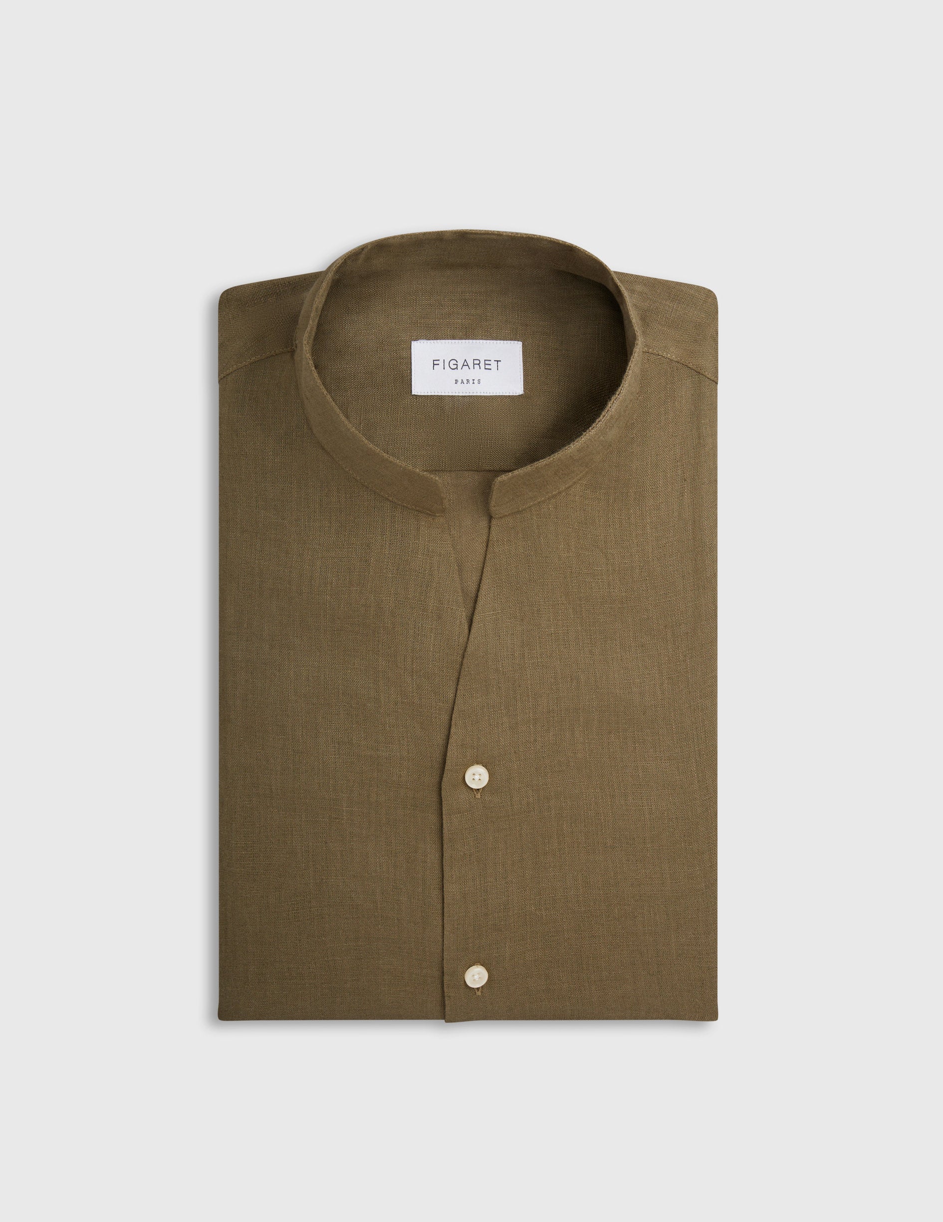 Carl shirt in khaki linen - Linen - Open straight Collar