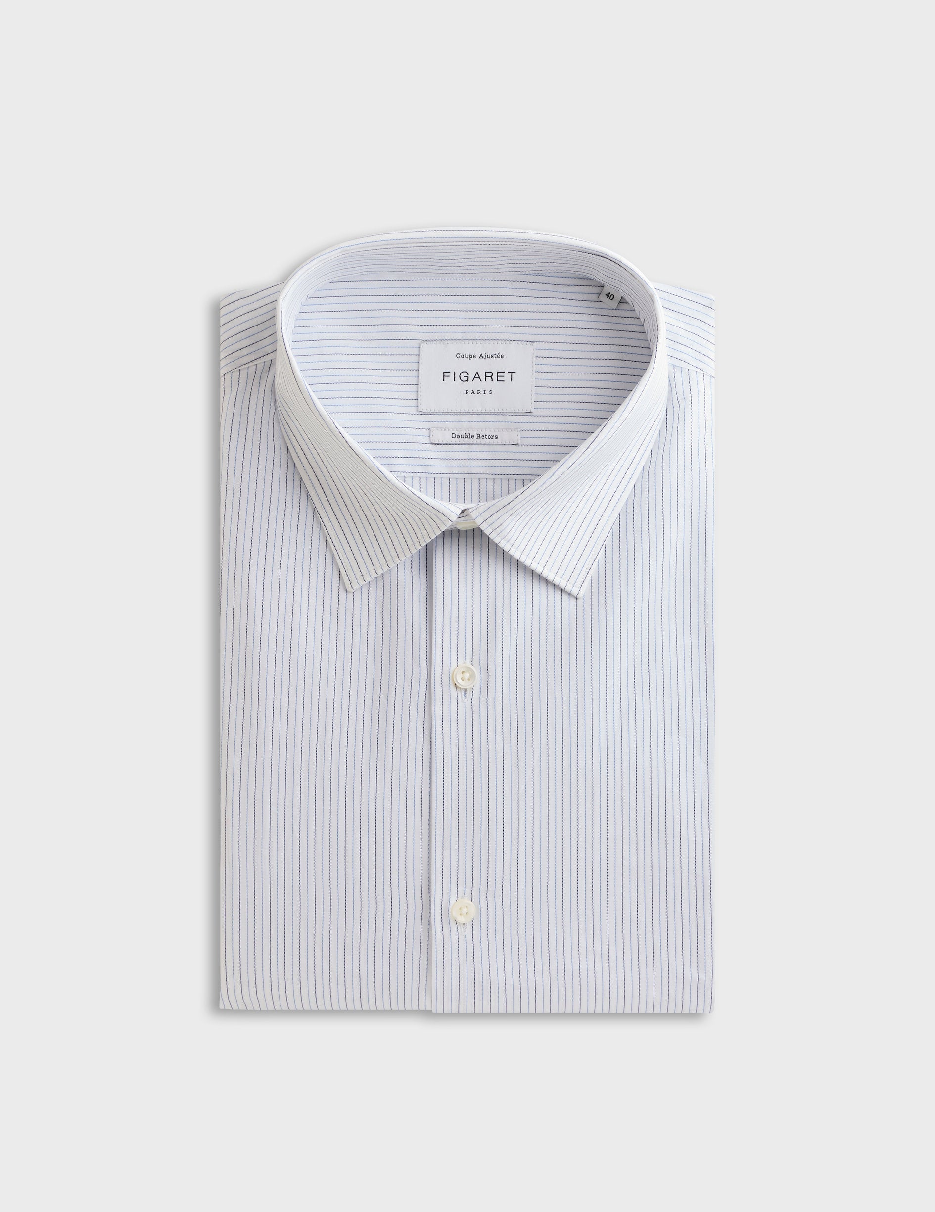 fitted blue Striped shirt - Poplin - Figaret Collar