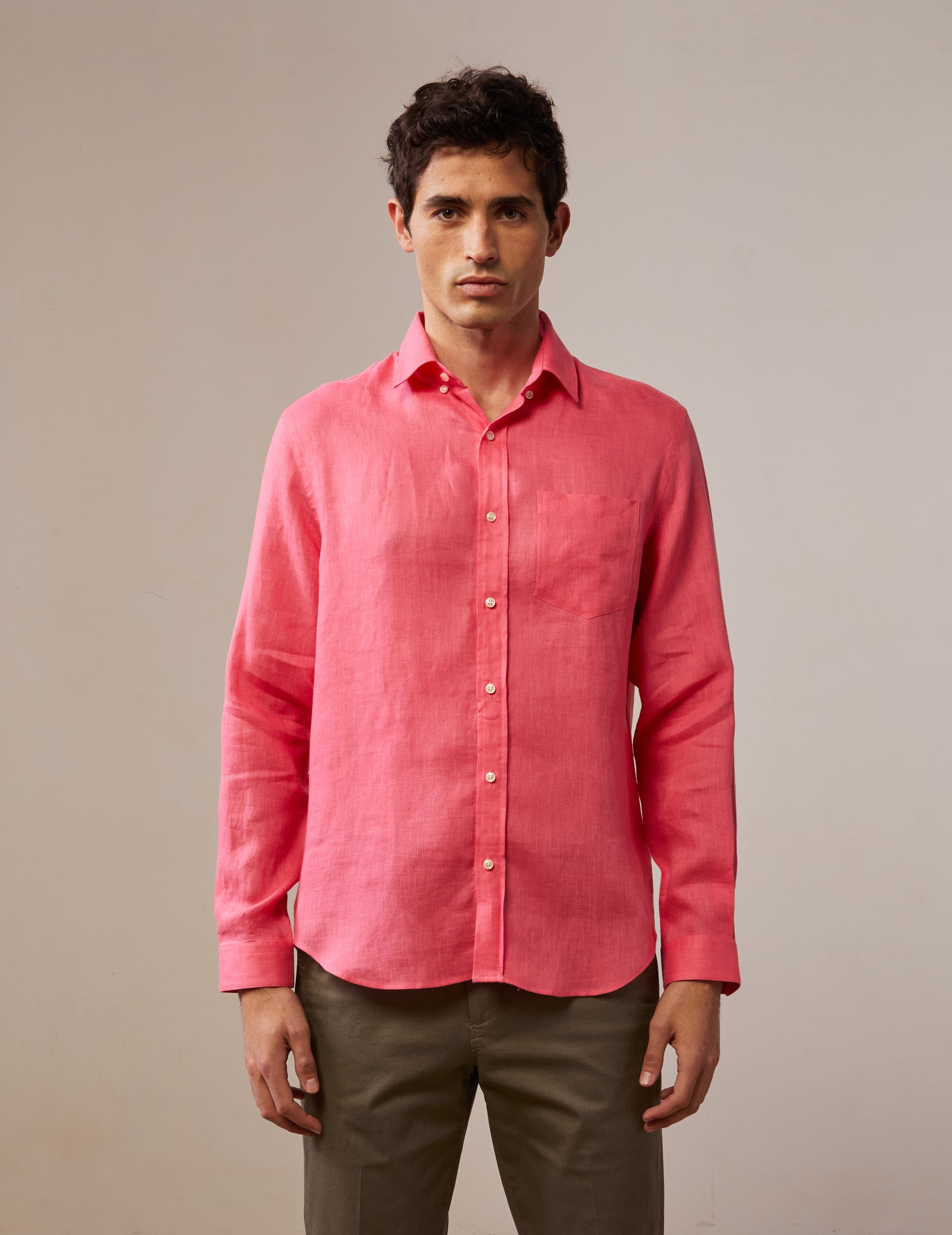 Gabriel shirt in pink linen - Linen - American Collar