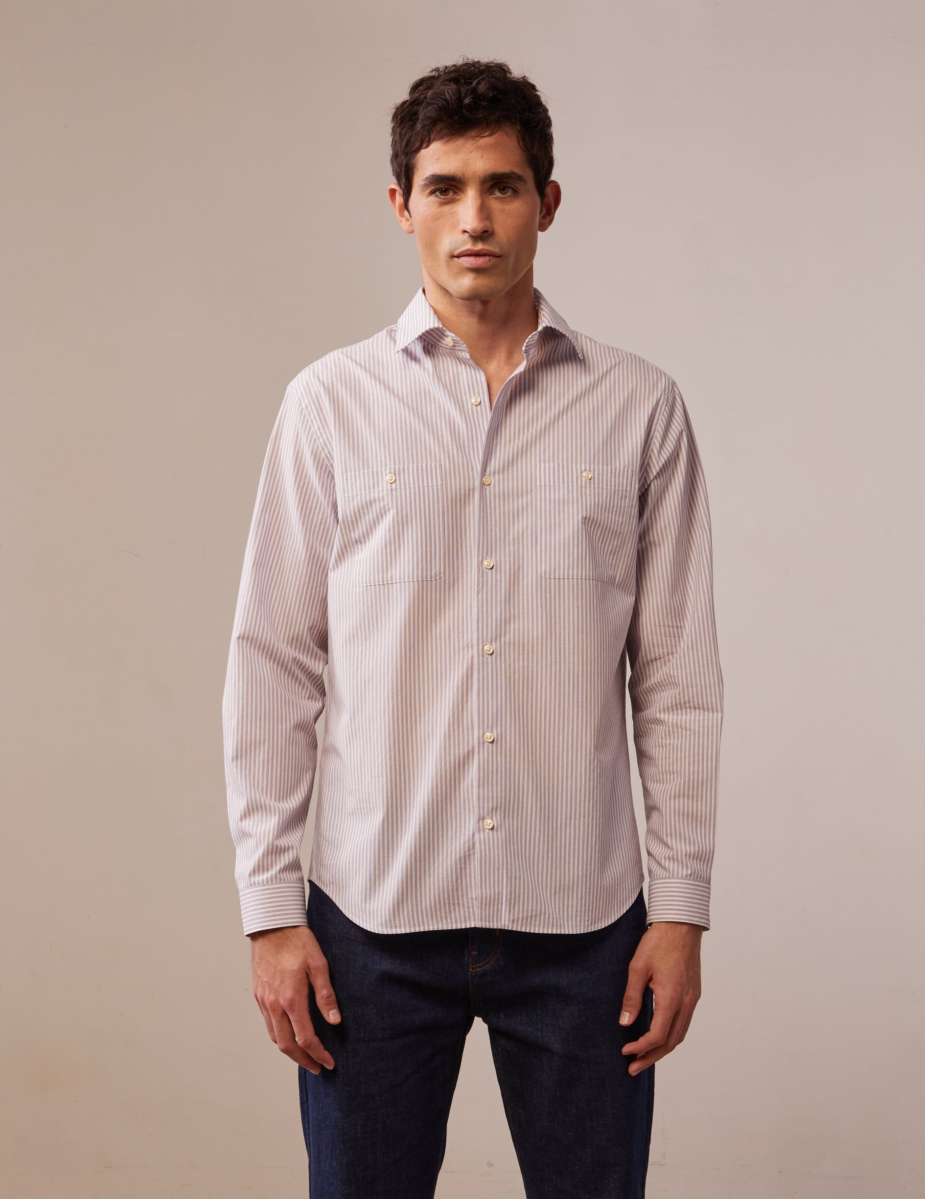 Striped purple Leonardo shirt - Poplin - French Collar