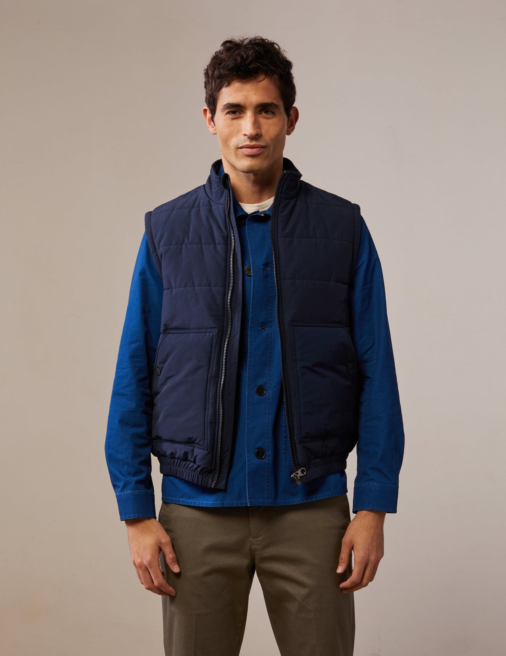 Hayden sleeveless down jacket in navy cotton