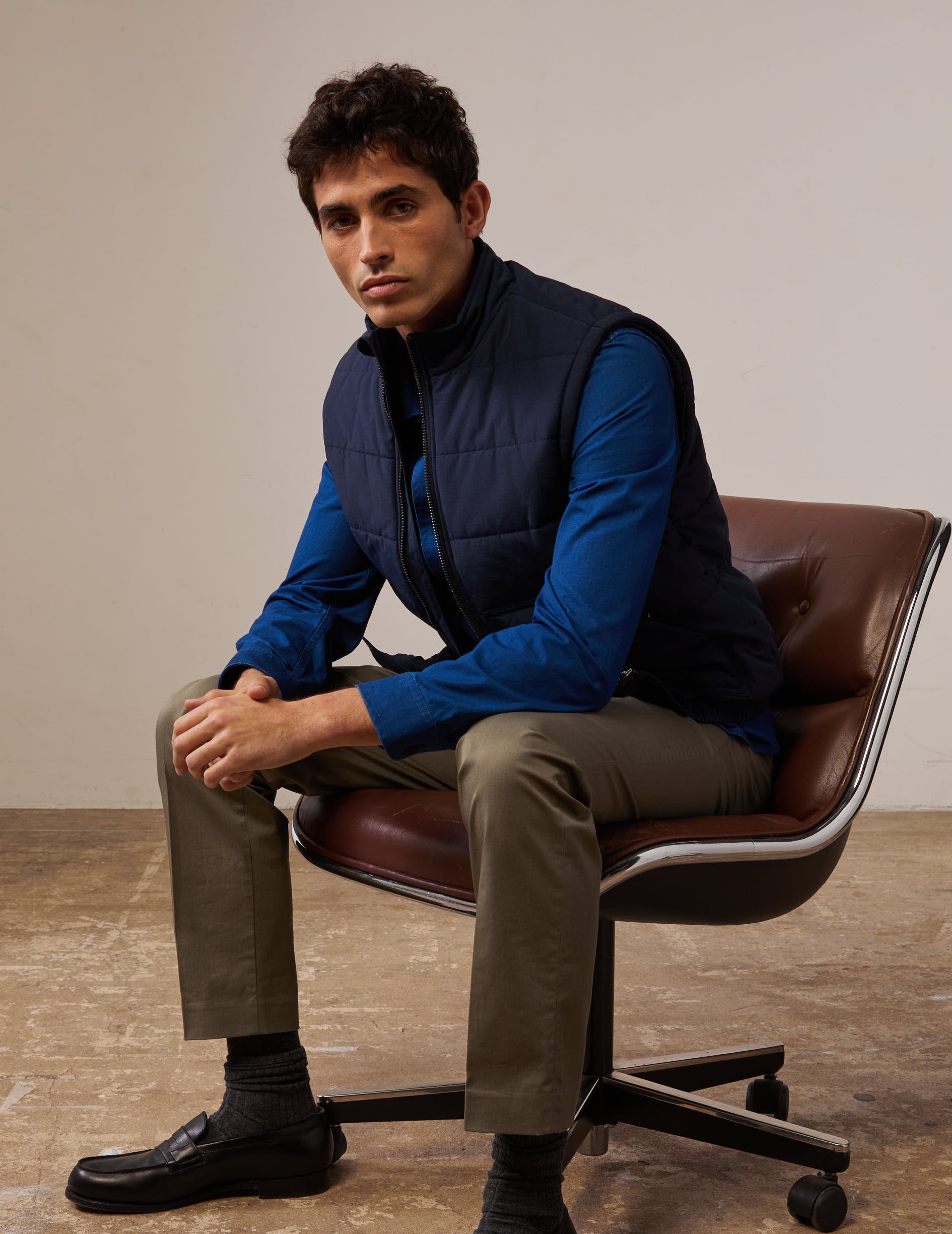 Hayden sleeveless down jacket in navy cotton