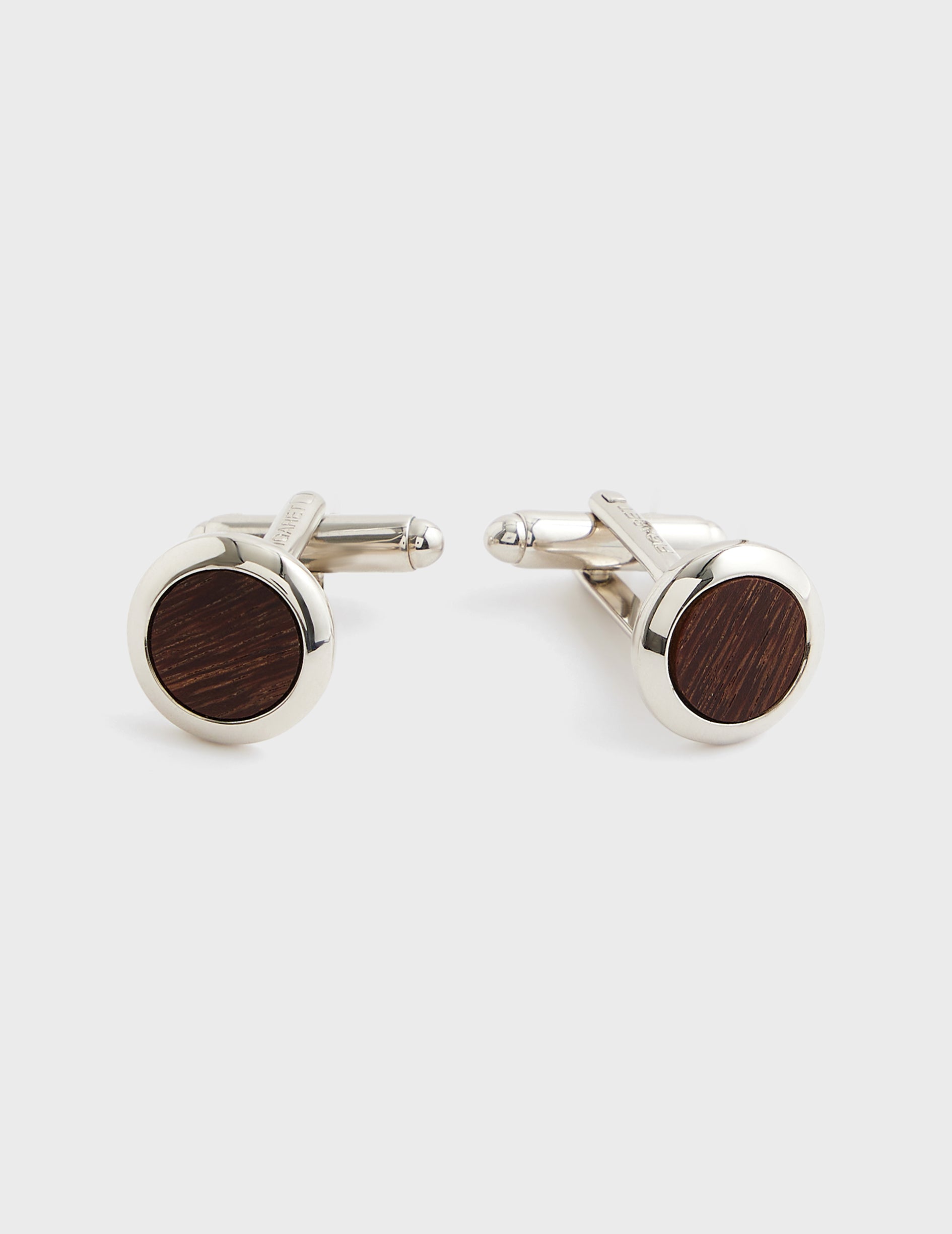 Silver-plated metal with wooden insert cufflinks