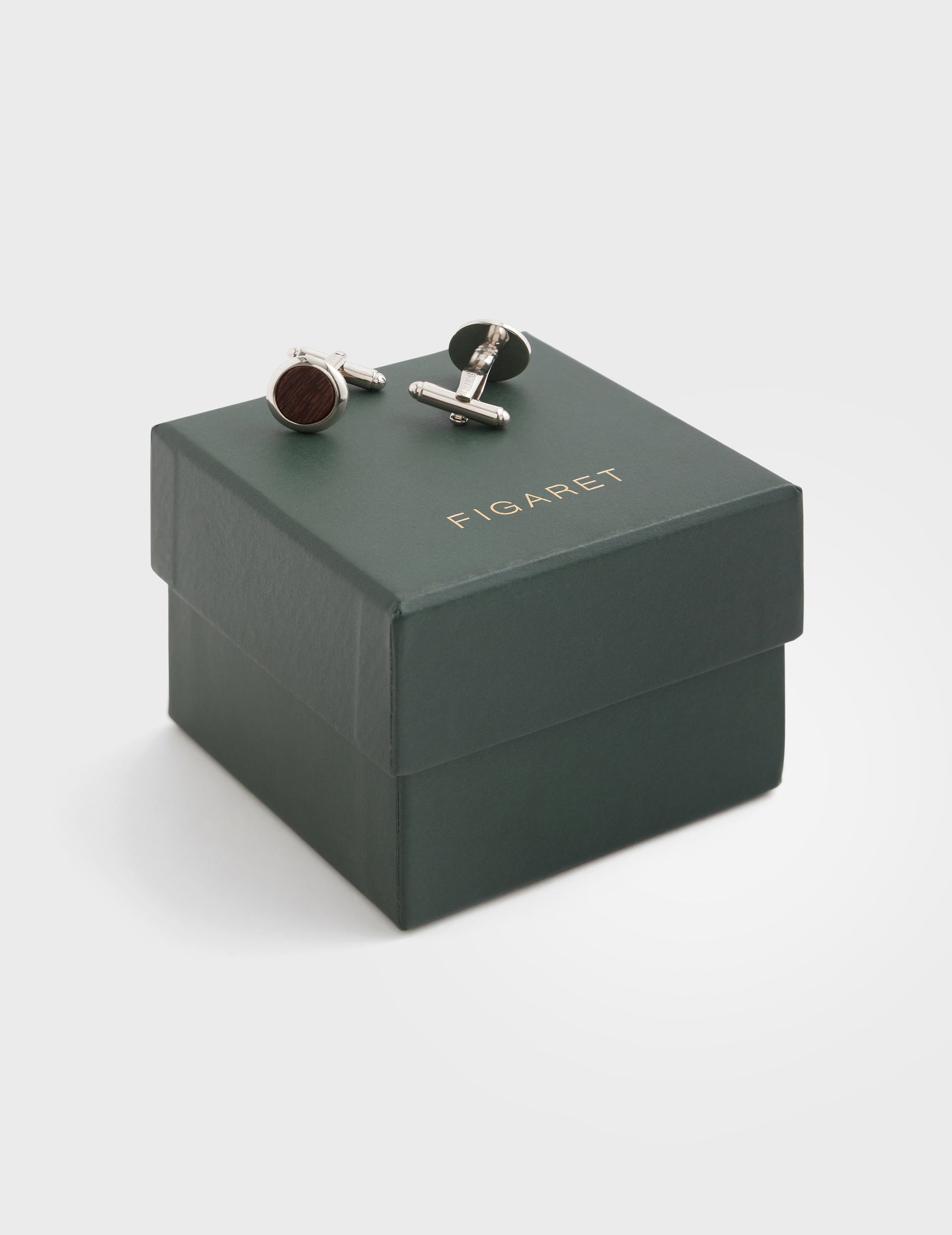 Silver-plated metal with wooden insert cufflinks