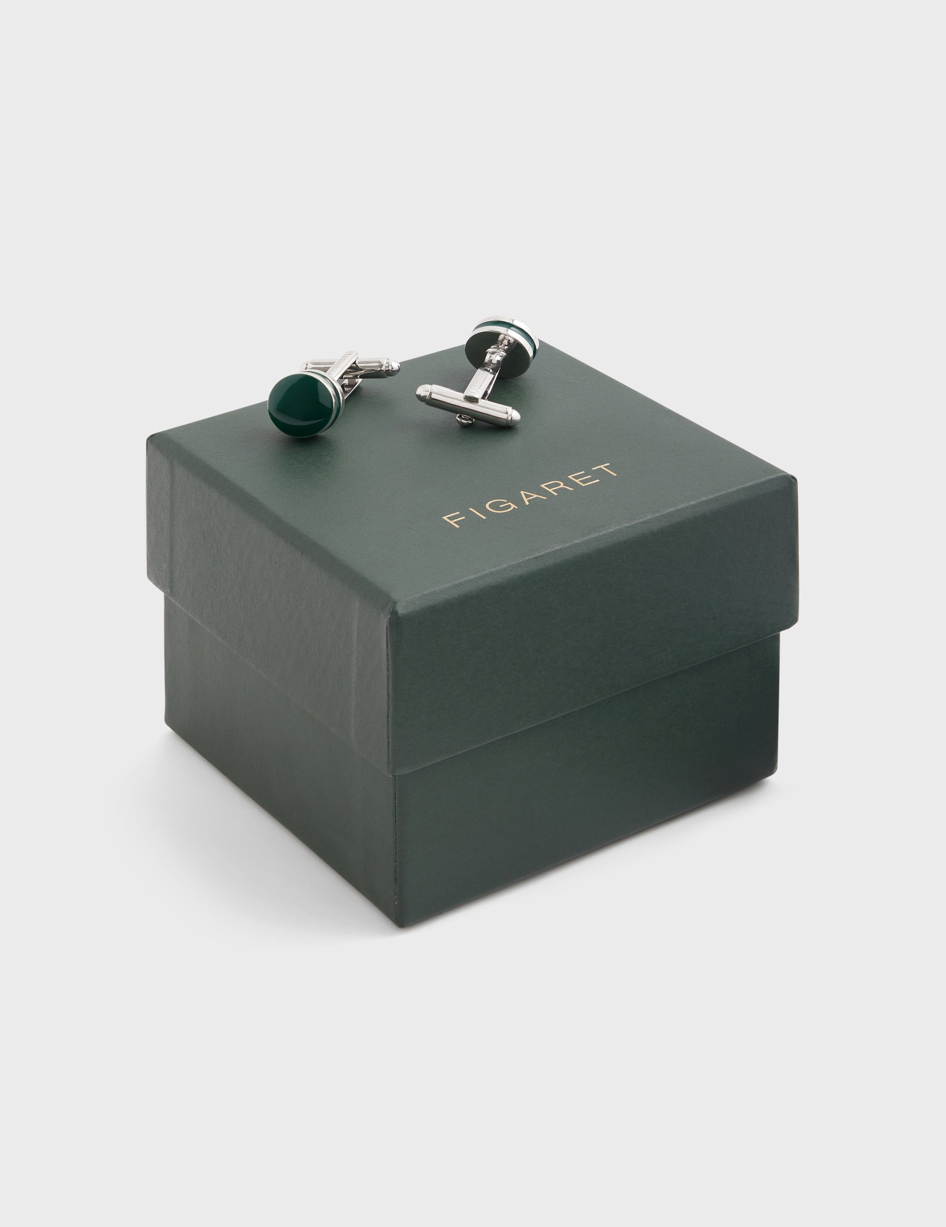 silver hooping and green resin Cufflink