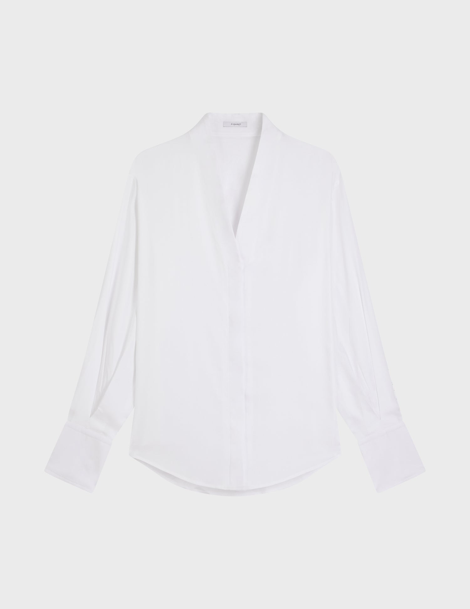 White Hidden buttons placket Ilena shirt - Lyocell - Rising shawl Collar#4