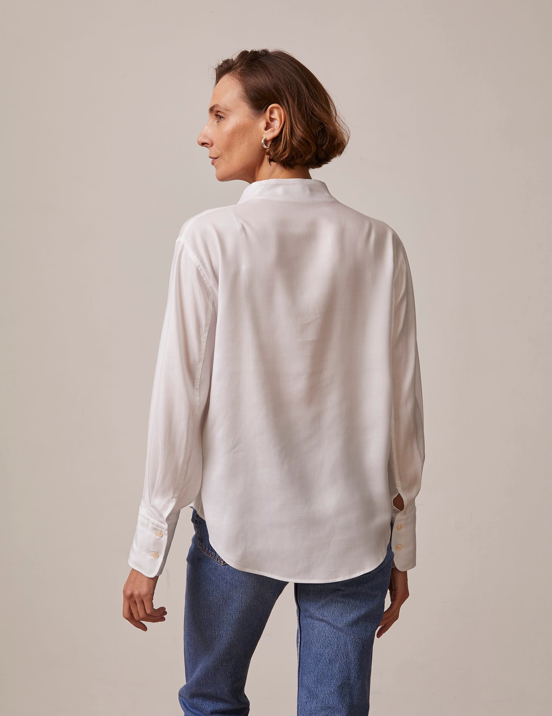 White Hidden buttons placket Ilena shirt - Lyocell - Rising shawl Collar