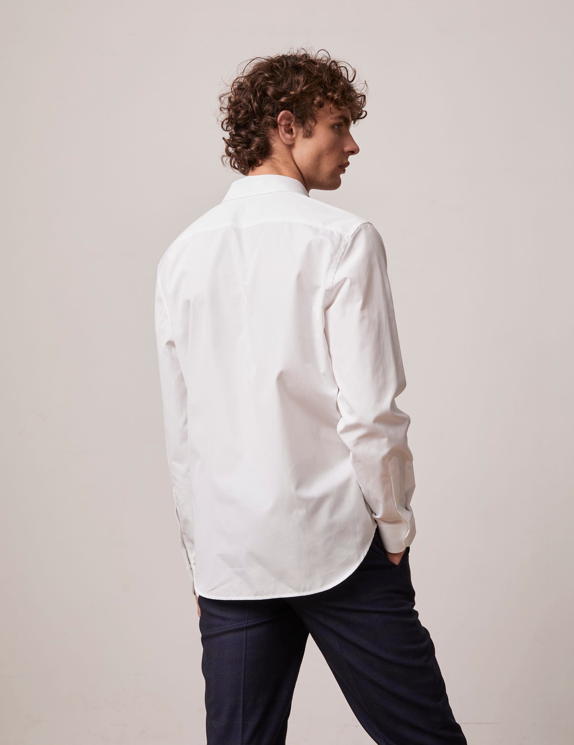 semi-fitted White hidden buttons placket shirt - Poplin - Figaret Collar