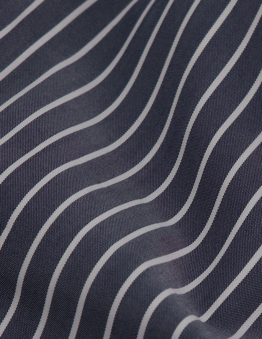 Navy striped semi-fitted shirt - Poplin - Figaret Collar