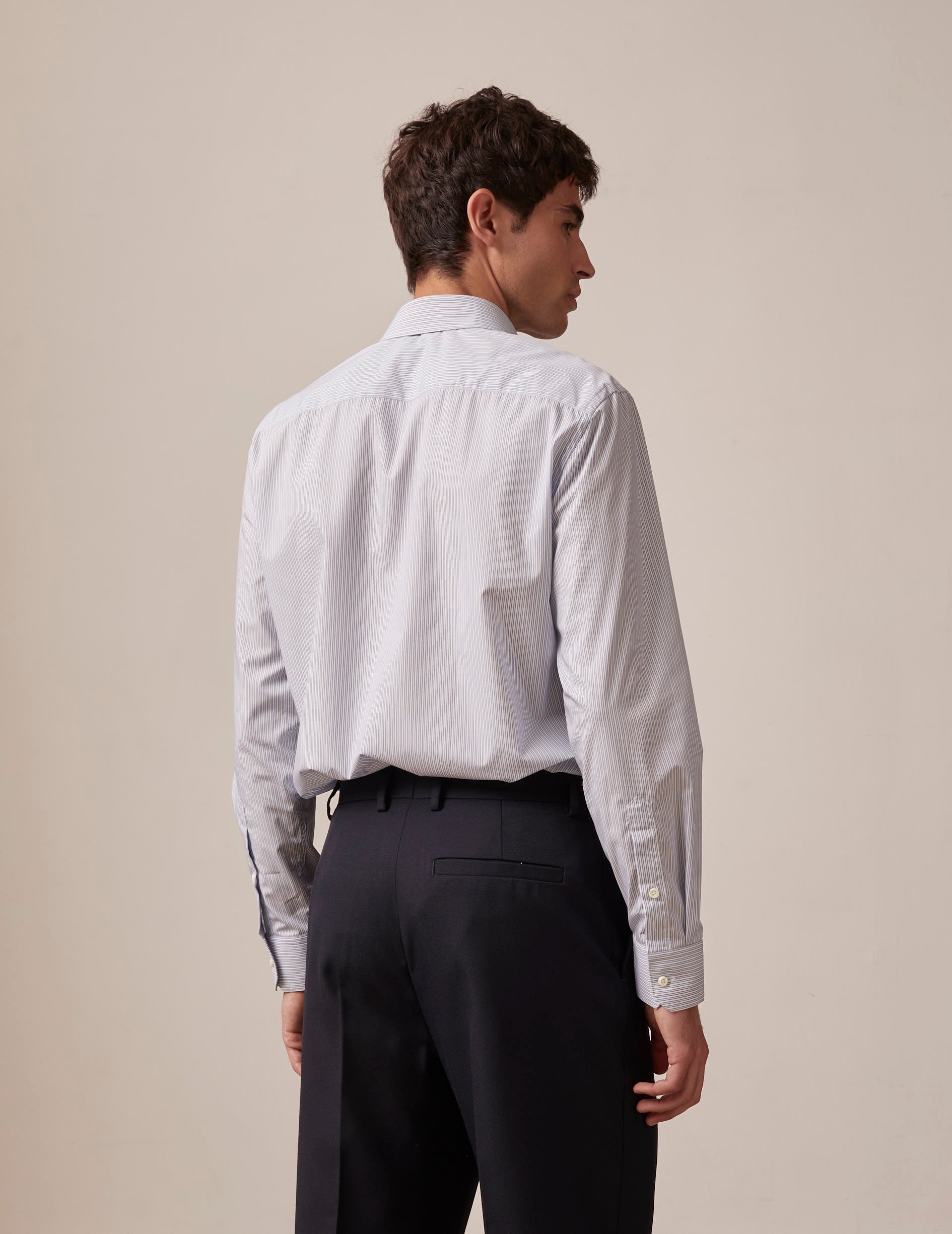 semi-fitted Blue striped easy-iron shirt - Poplin - Figaret Collar - Easy-iron