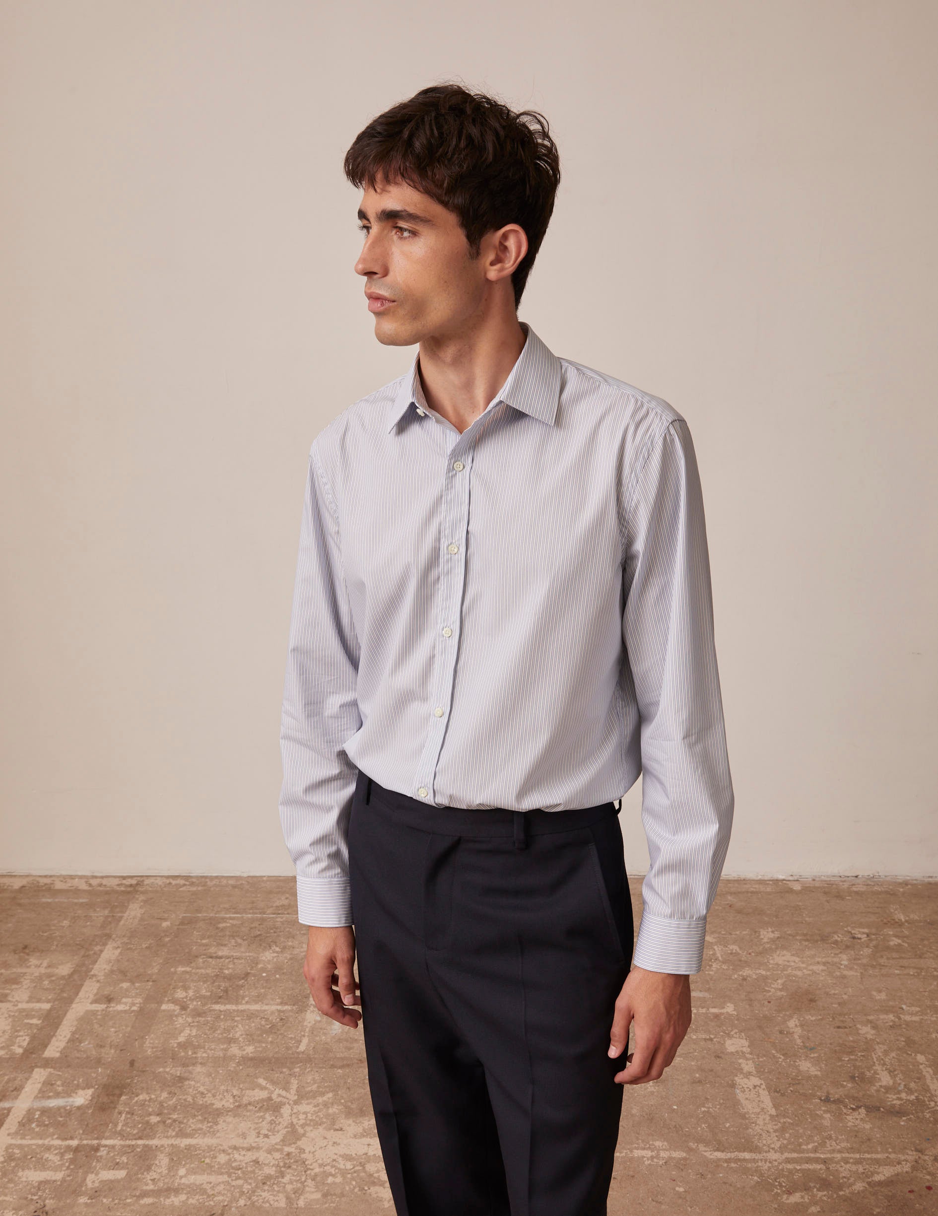 classic Blue striped shirt - Poplin - Figaret Collar - Easy-iron