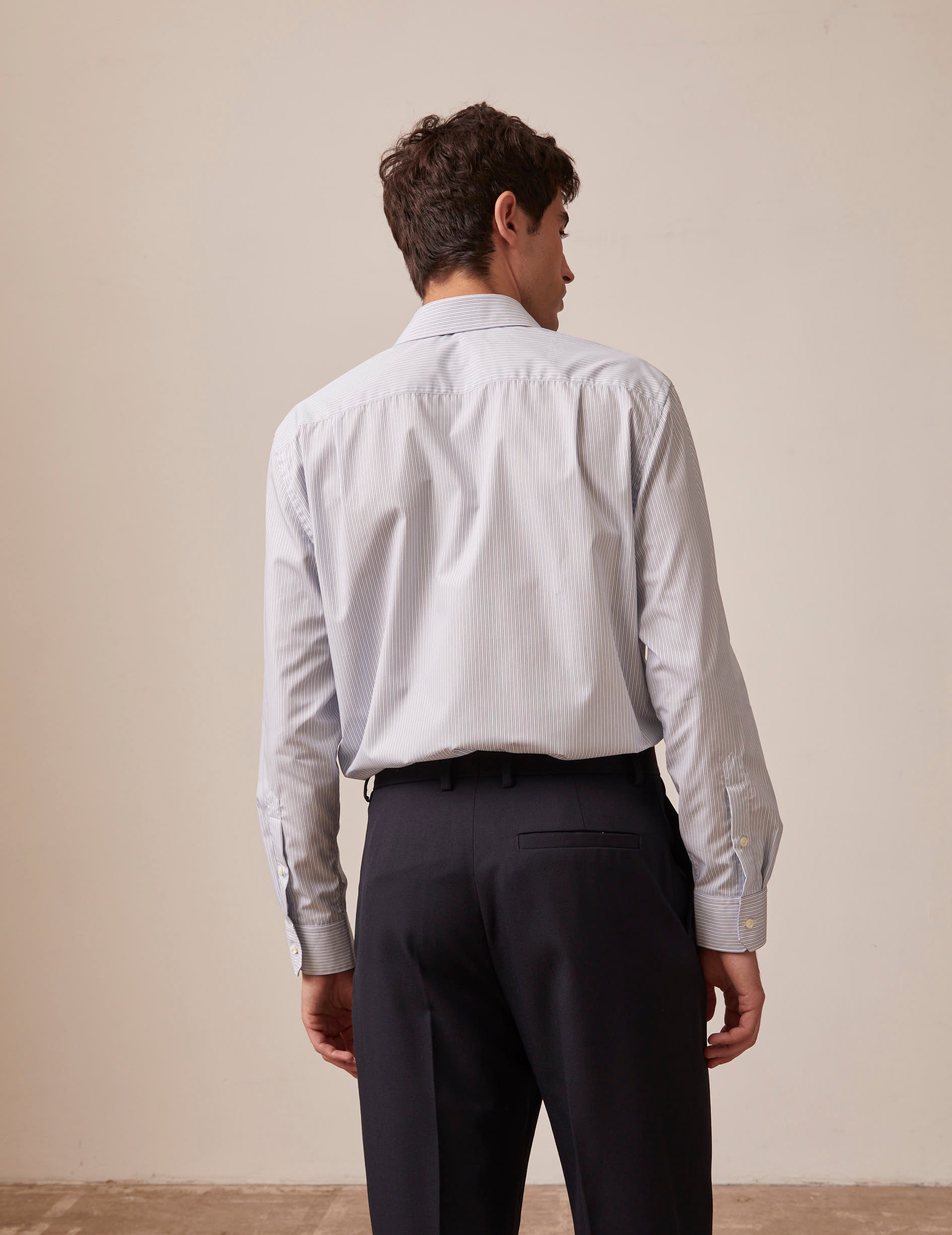 classic Blue striped shirt - Poplin - Figaret Collar - Easy-iron