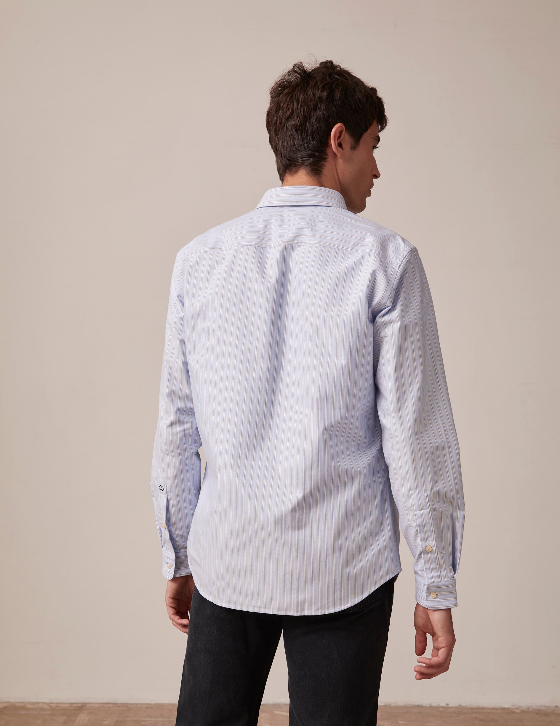 Blue striped Gabriel shirt - Brushed oxford - American Collar