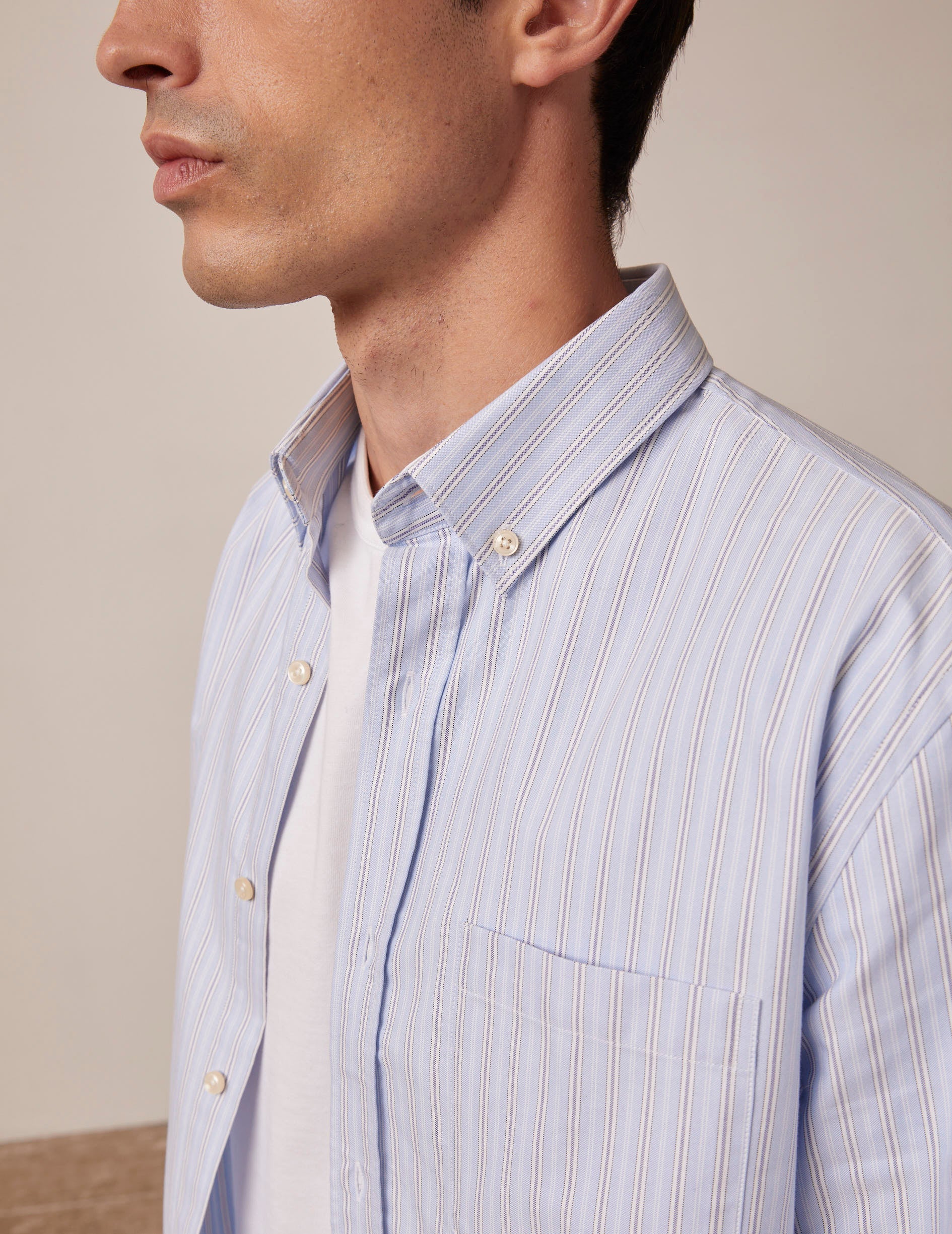 Blue striped Gabriel shirt - Brushed oxford - American Collar