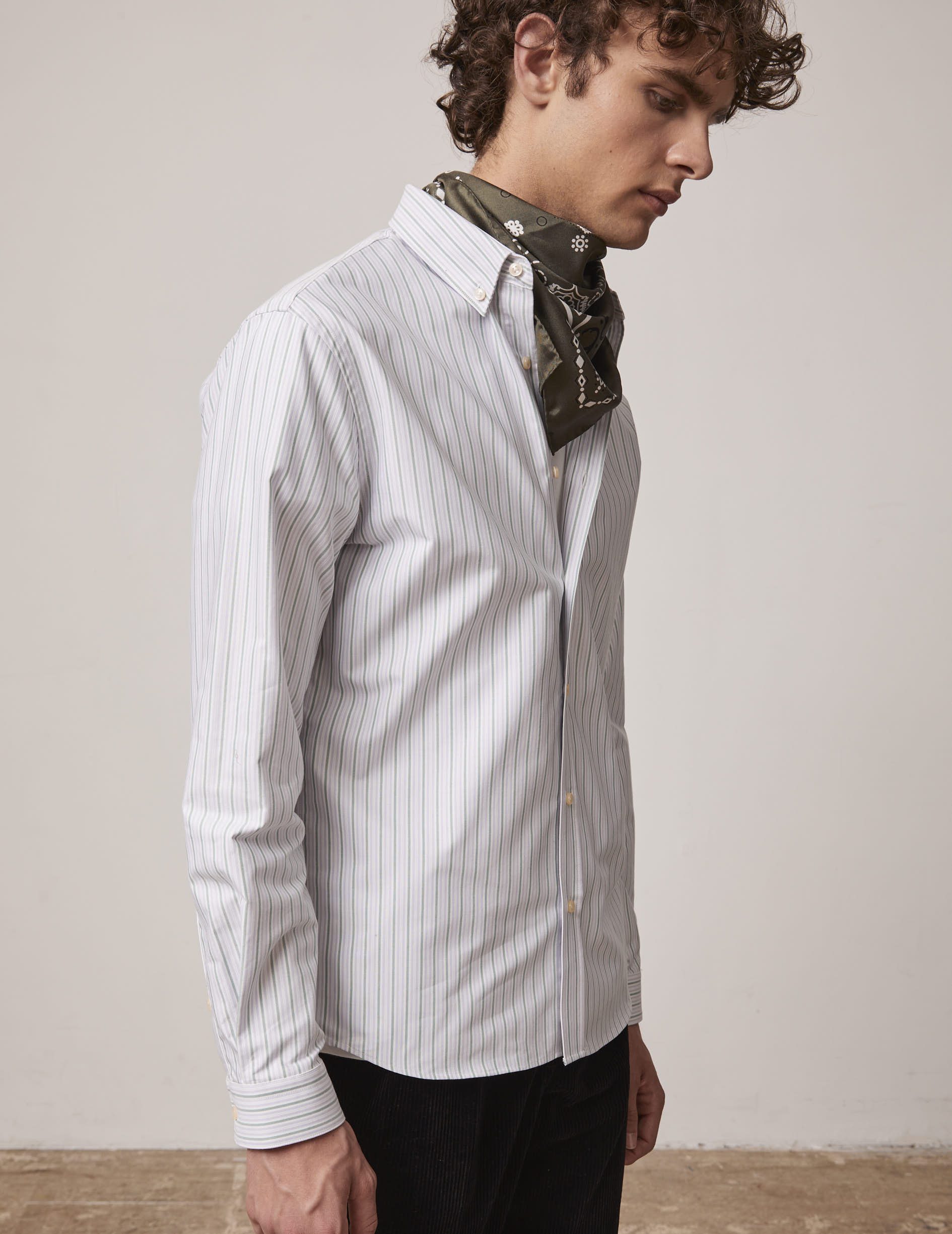 Green and purple striped Gaspard shirt - Oxford - American Collar