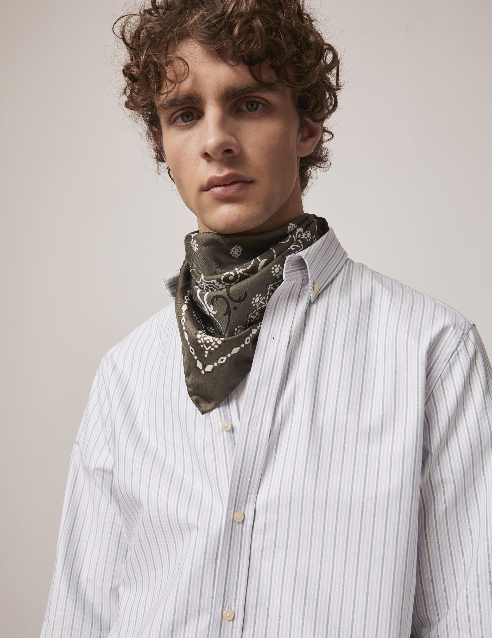 Green and purple striped Gaspard shirt - Oxford - American Collar