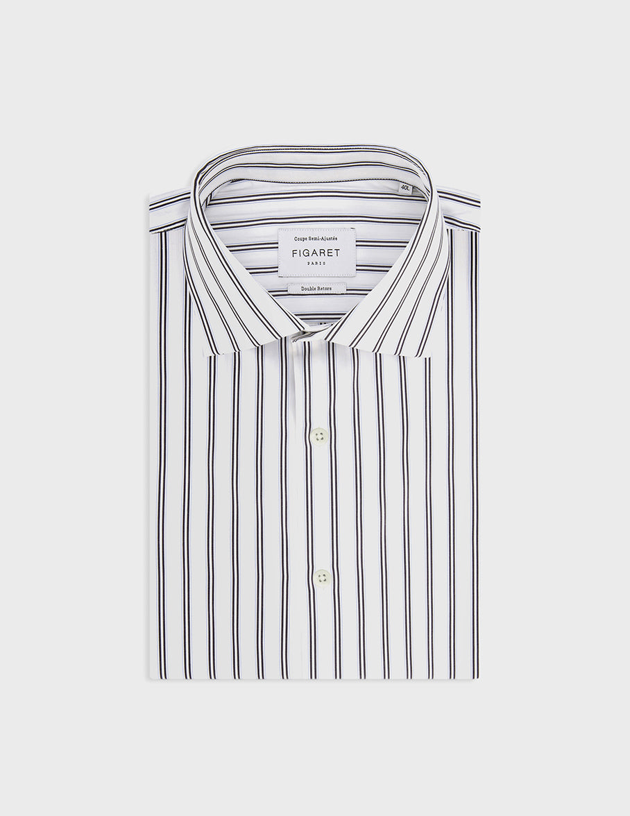 Black striped semi-fitted shirt - Poplin - Italian Collar
