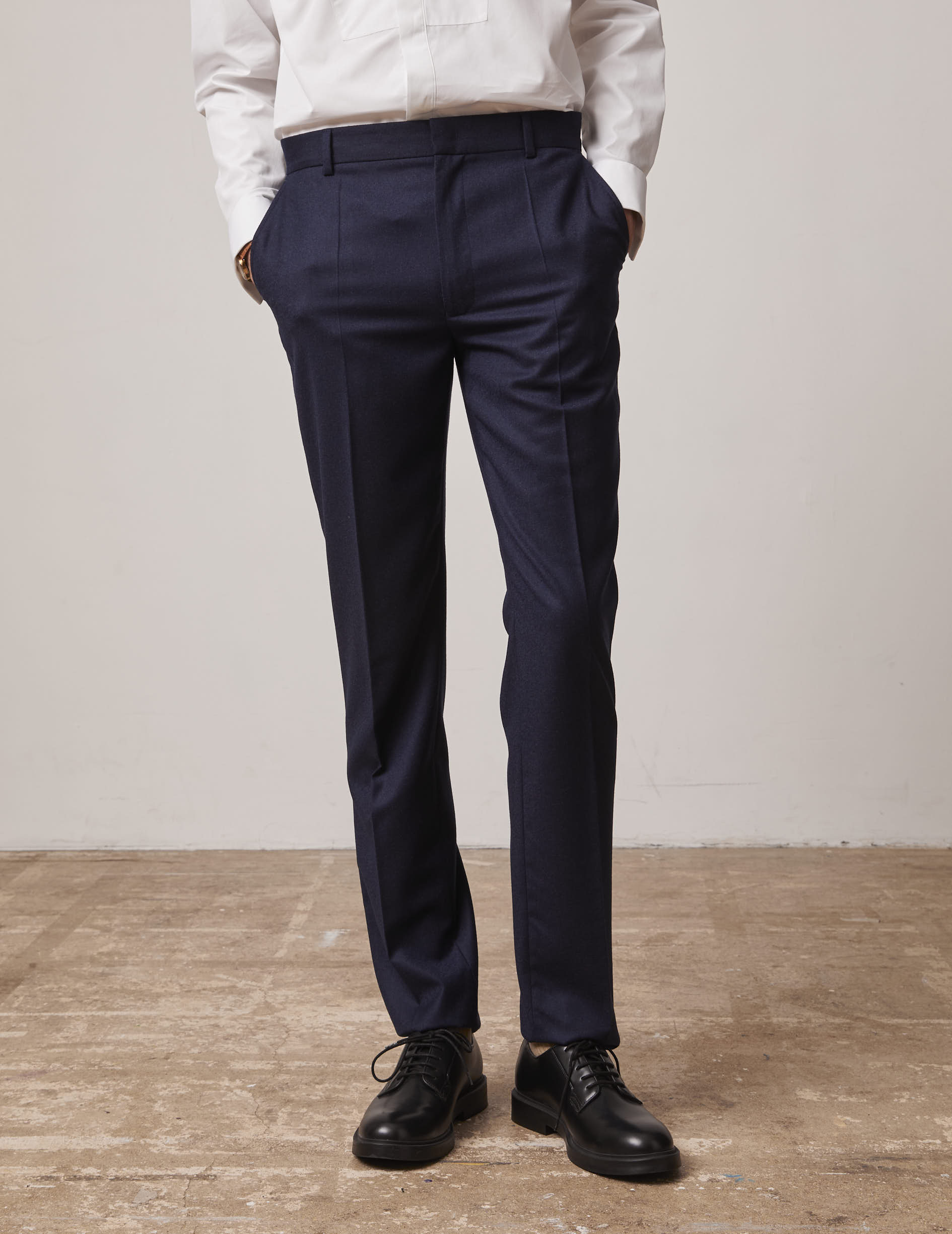 navy blue wool canvas Tailored Greyson pants