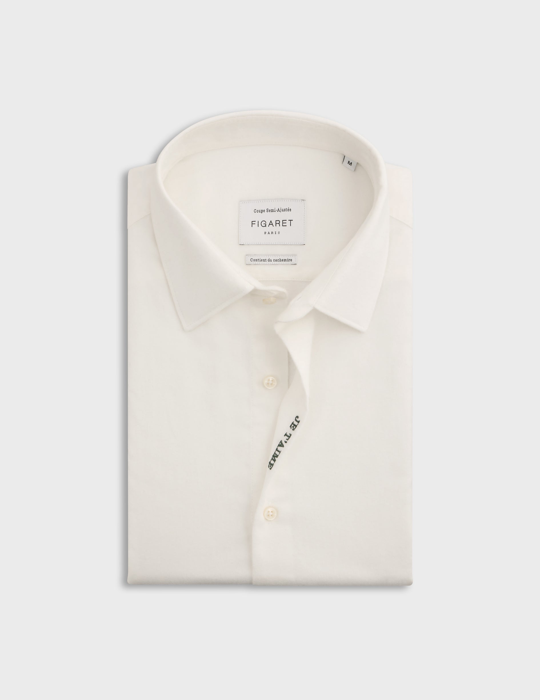 Unisex white "Je t'aime" shirt in cashmere cotton - Flannel - Figaret Collar