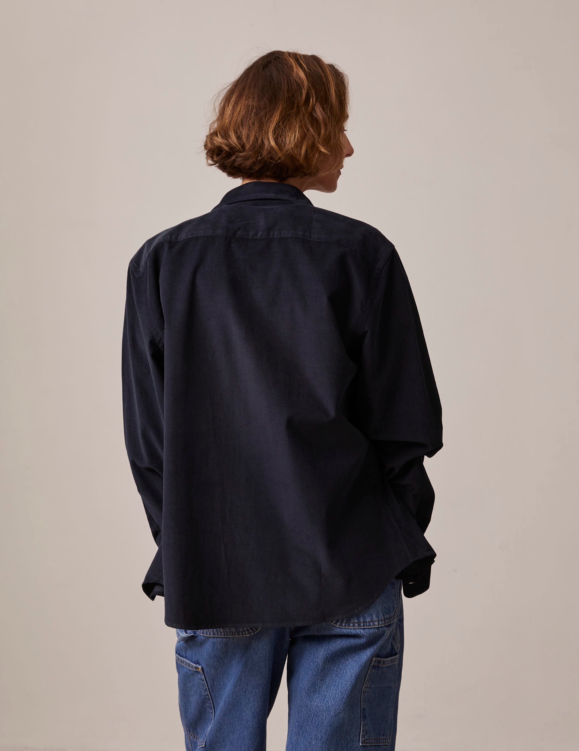 navy blue “Je t'aime” Unisex shirt with white embroidery - Velvet - Figaret Collar