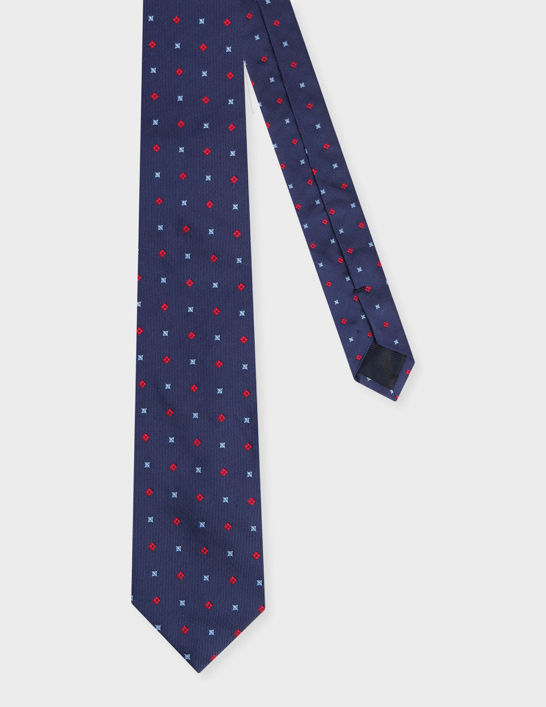 Navy patterned silk tie