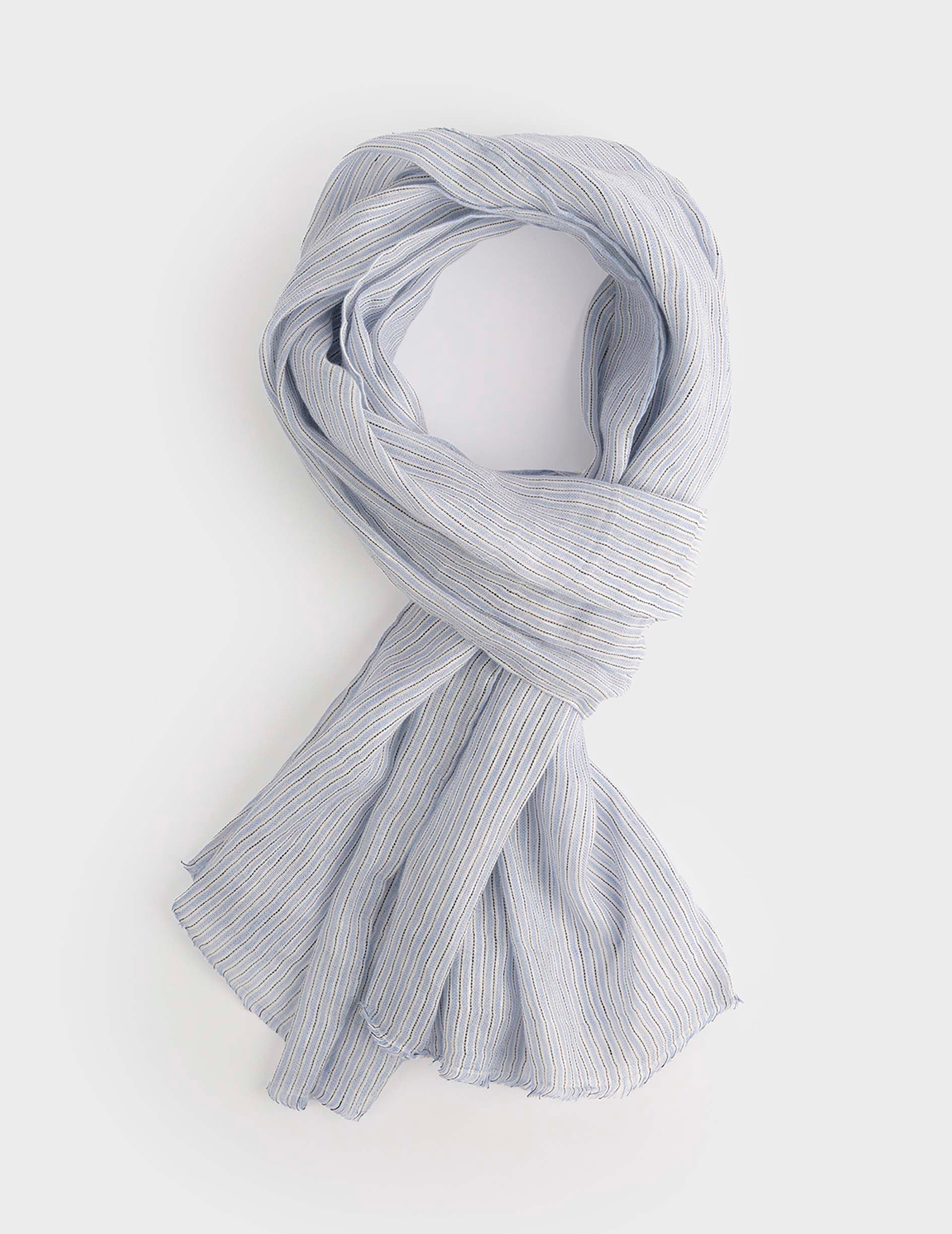 Scarf in striped blue linen and cotton