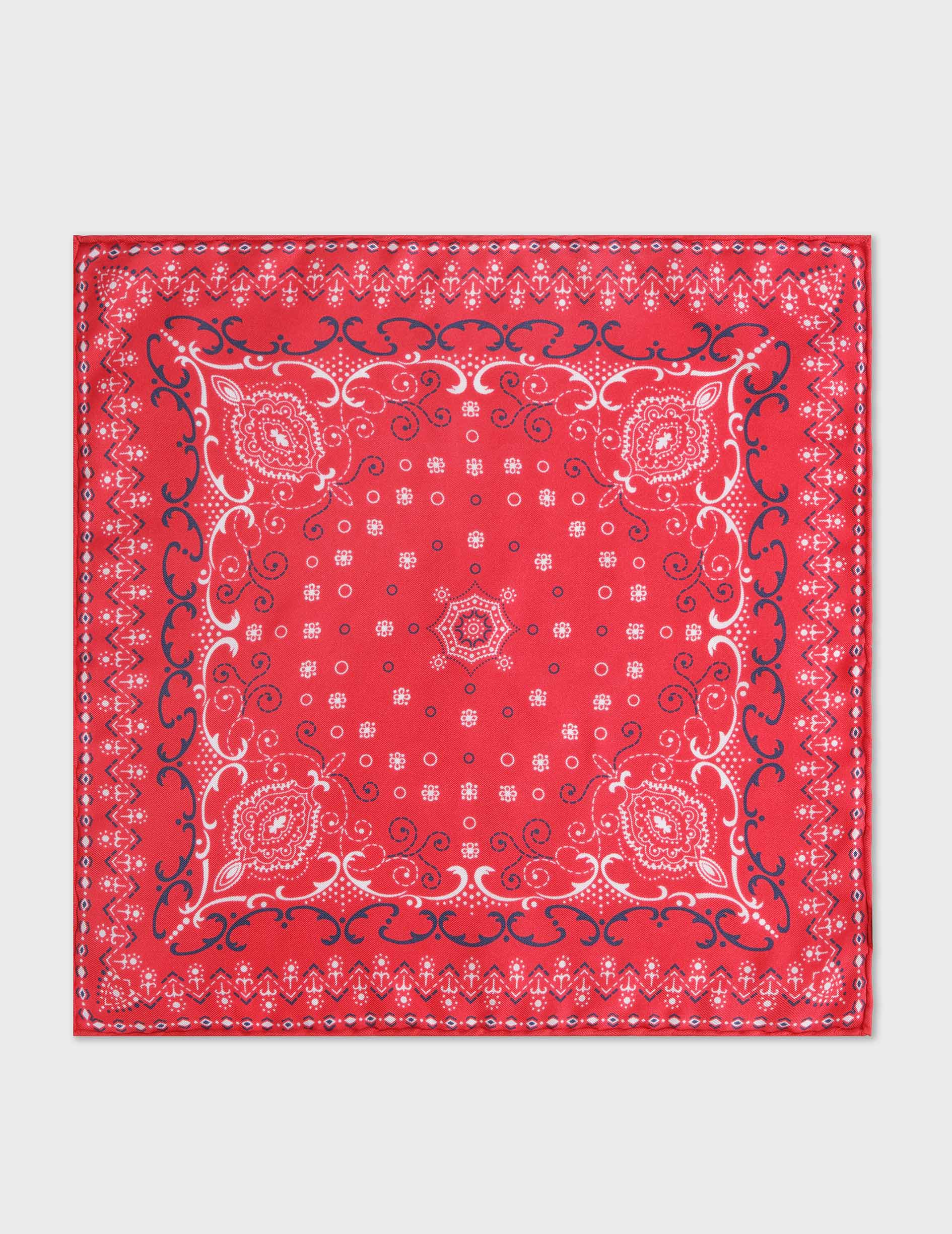 Pocket square in silk twill with red motifs