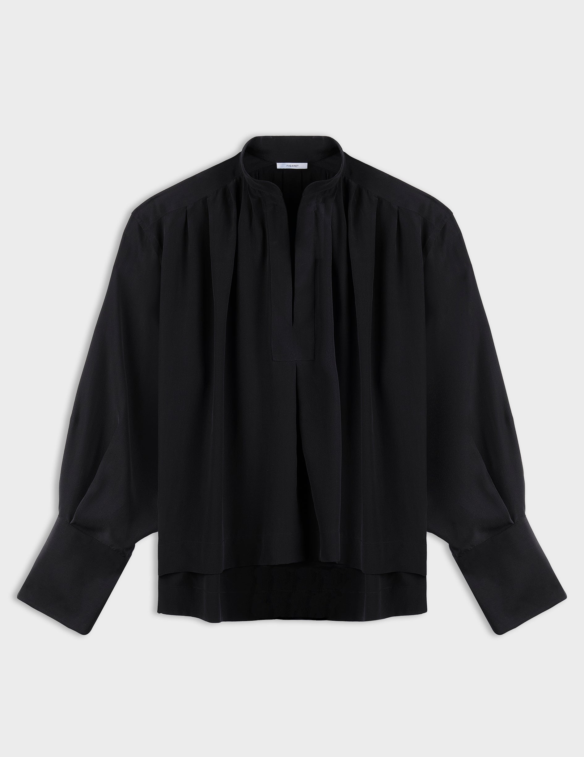 Oversized black Agnès blouse - Silk - Open right Collar