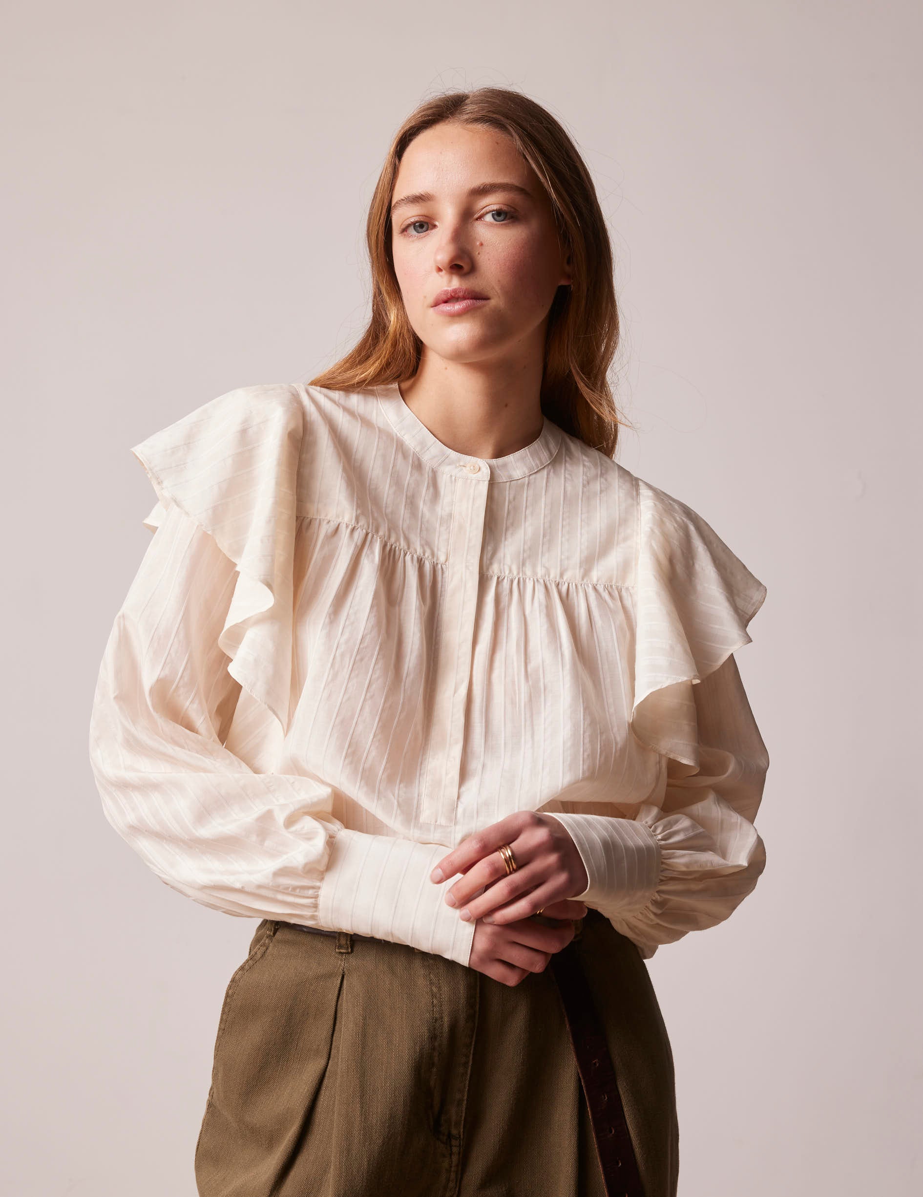 Ecru striped Mira blouse - Canvas - Officer Collar