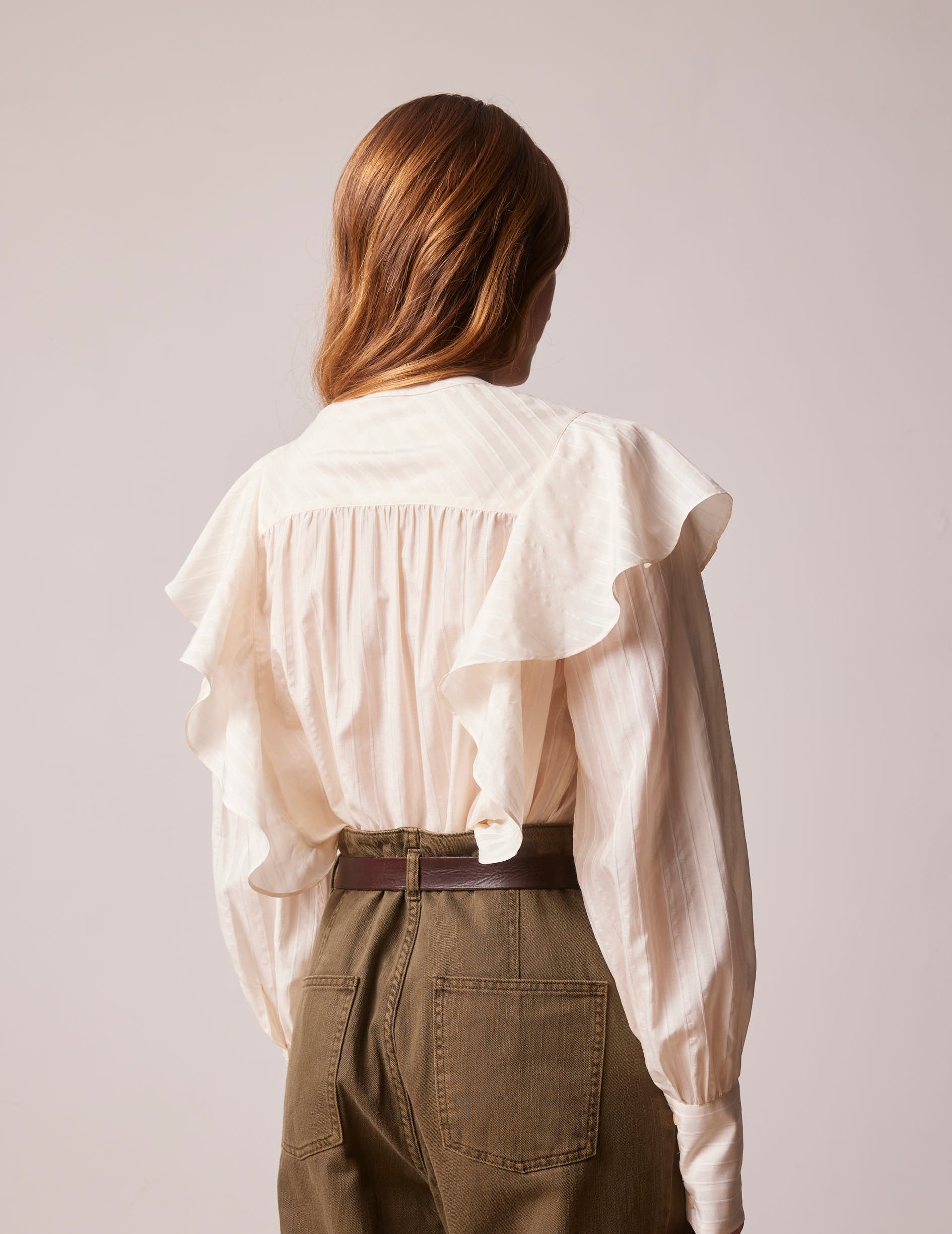 Ecru striped Mira blouse - Canvas - Officer Collar