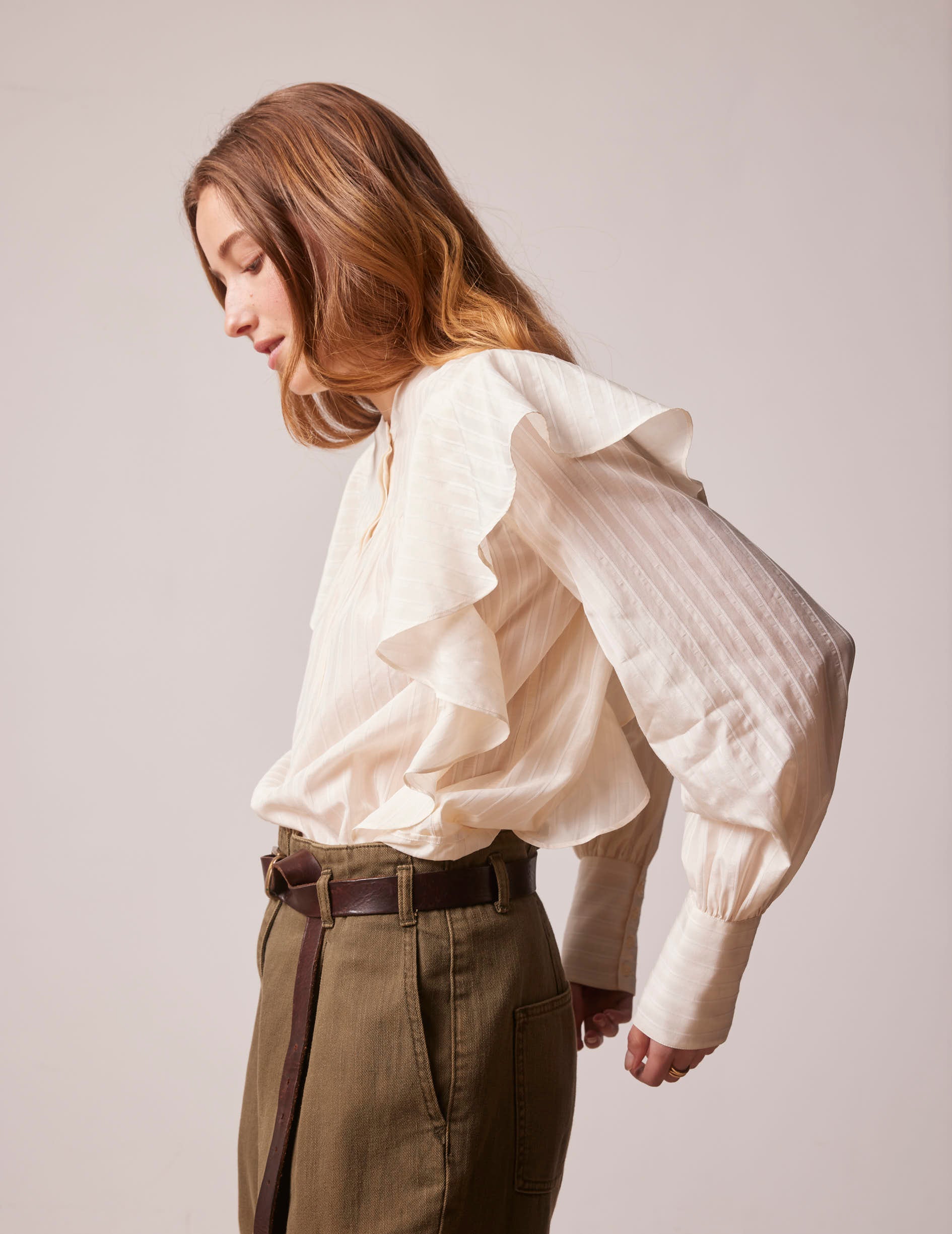 Ecru striped Mira blouse - Canvas - Officer Collar