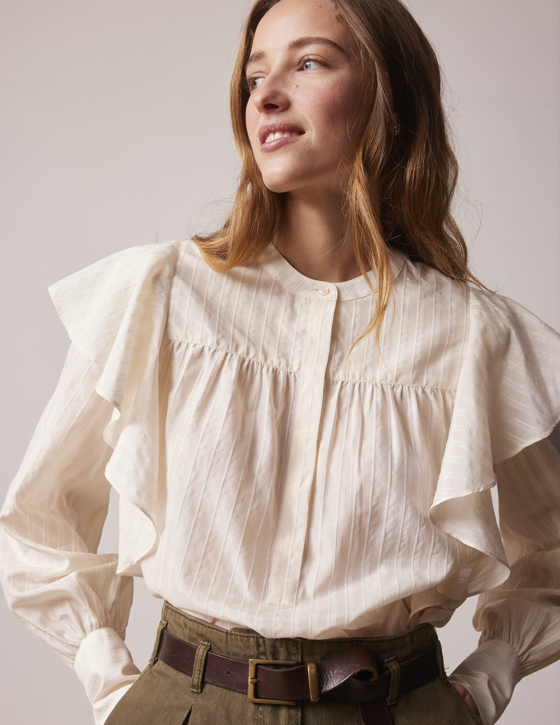 Ecru striped Mira blouse - Canvas - Officer Collar