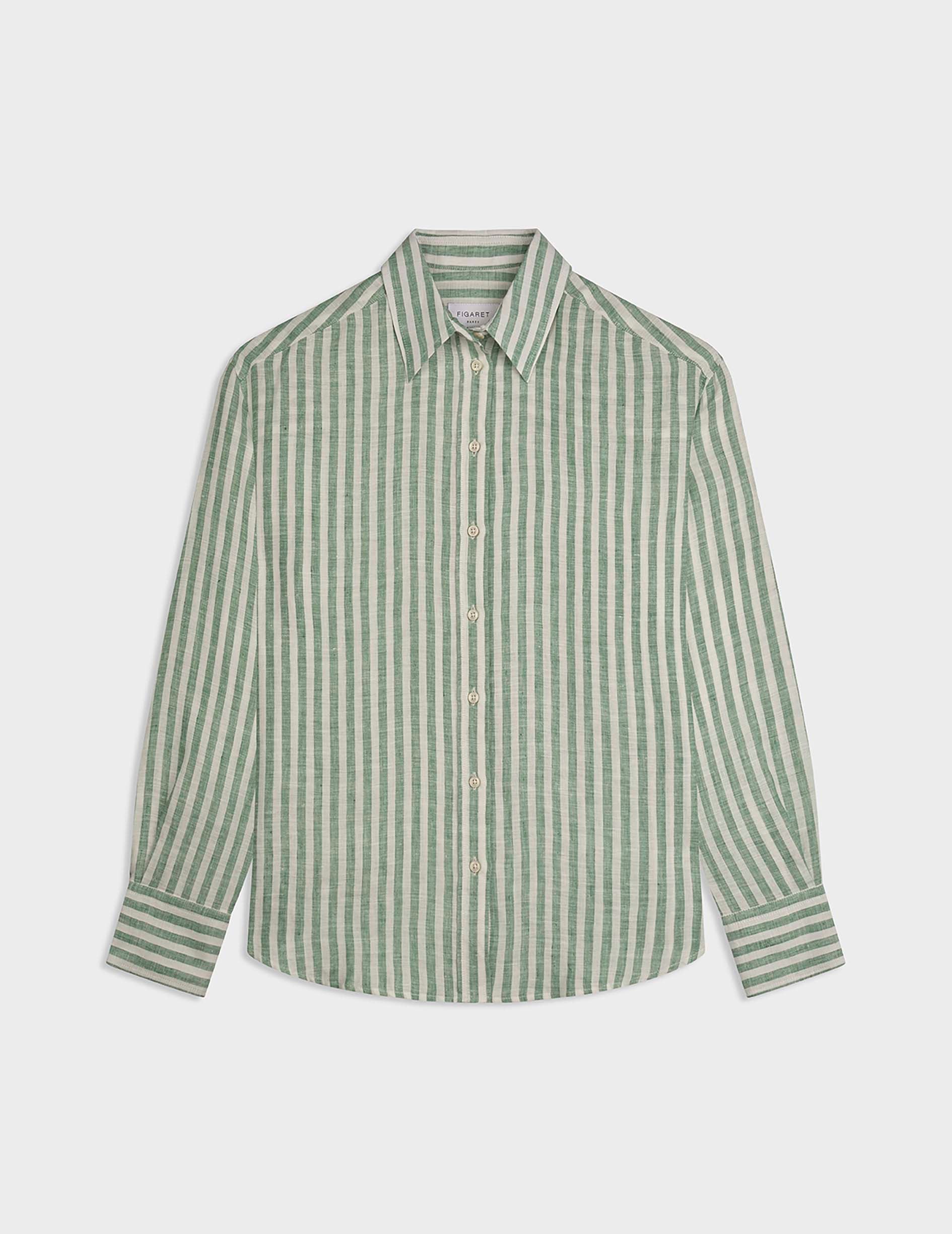 Green striped linen Ambre shirt - Linen - Shirt Collar