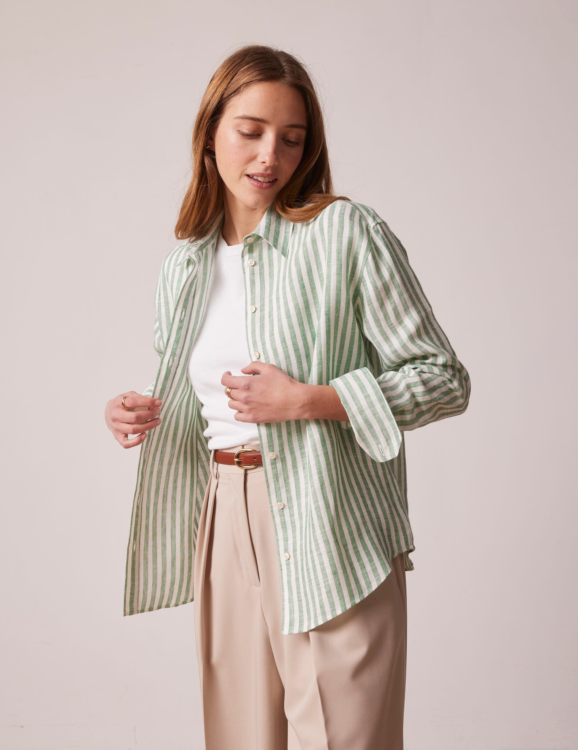 Green striped linen Ambre shirt - Linen - Shirt Collar