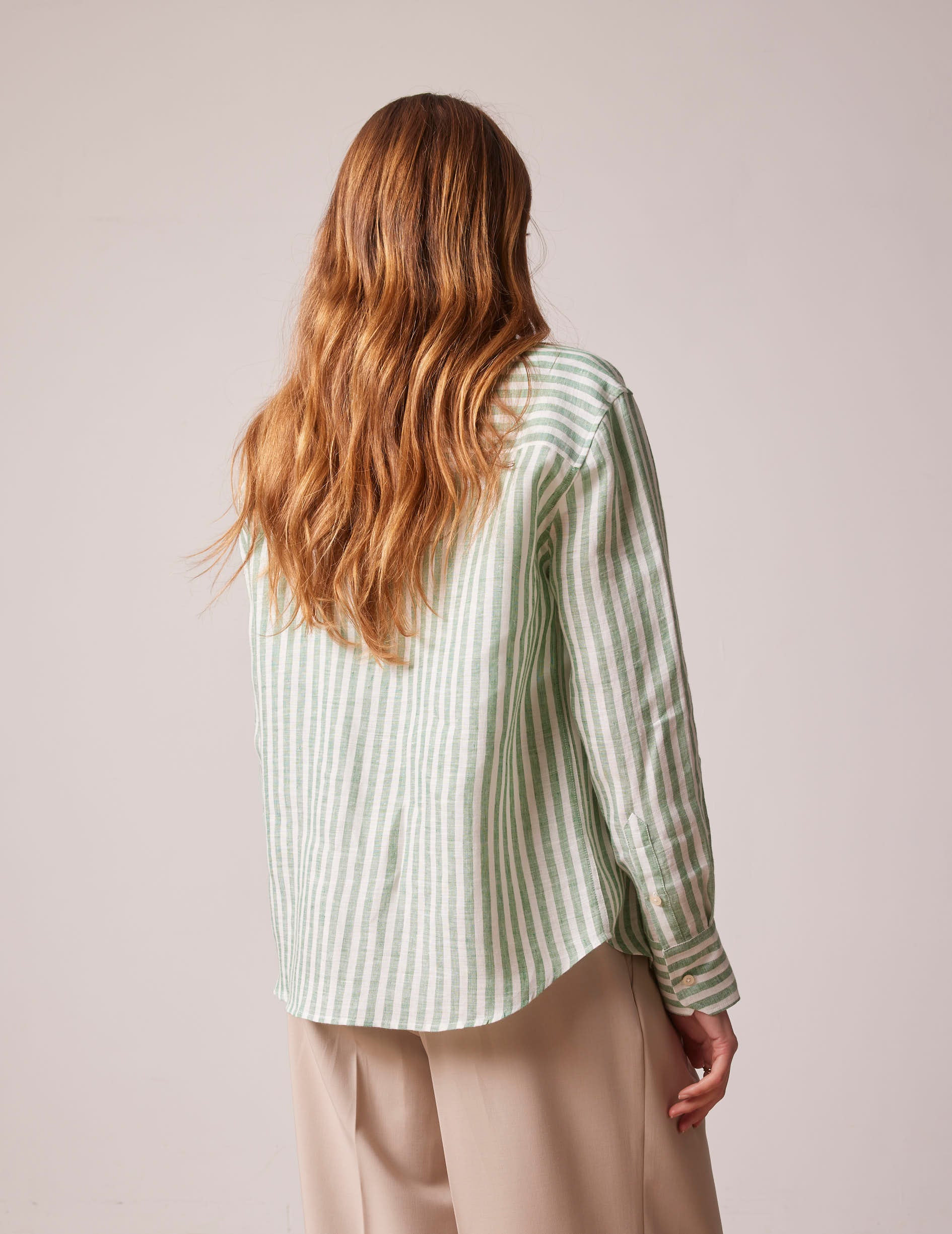 Green striped linen Ambre shirt - Linen - Shirt Collar