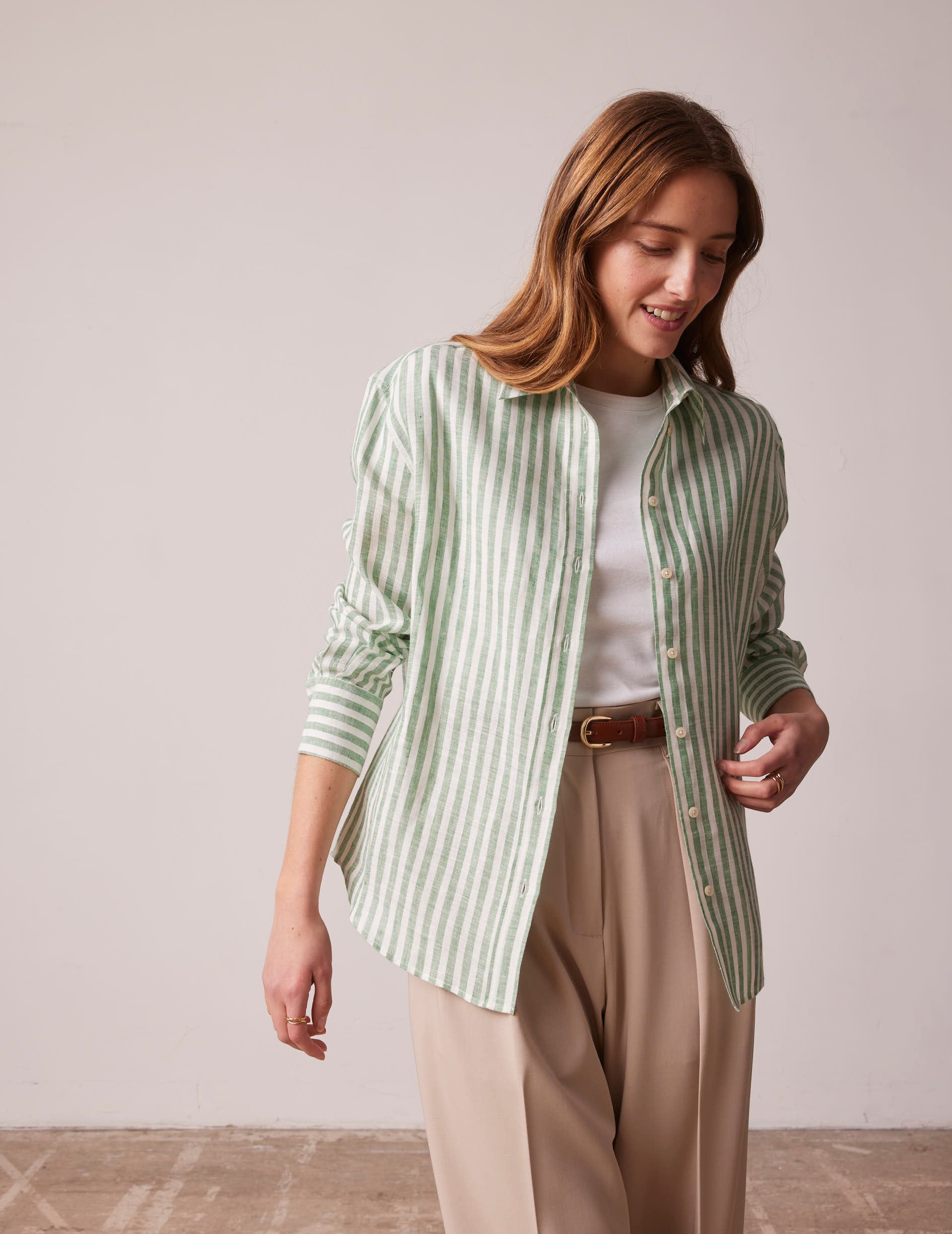 Green striped linen Ambre shirt - Linen - Shirt Collar