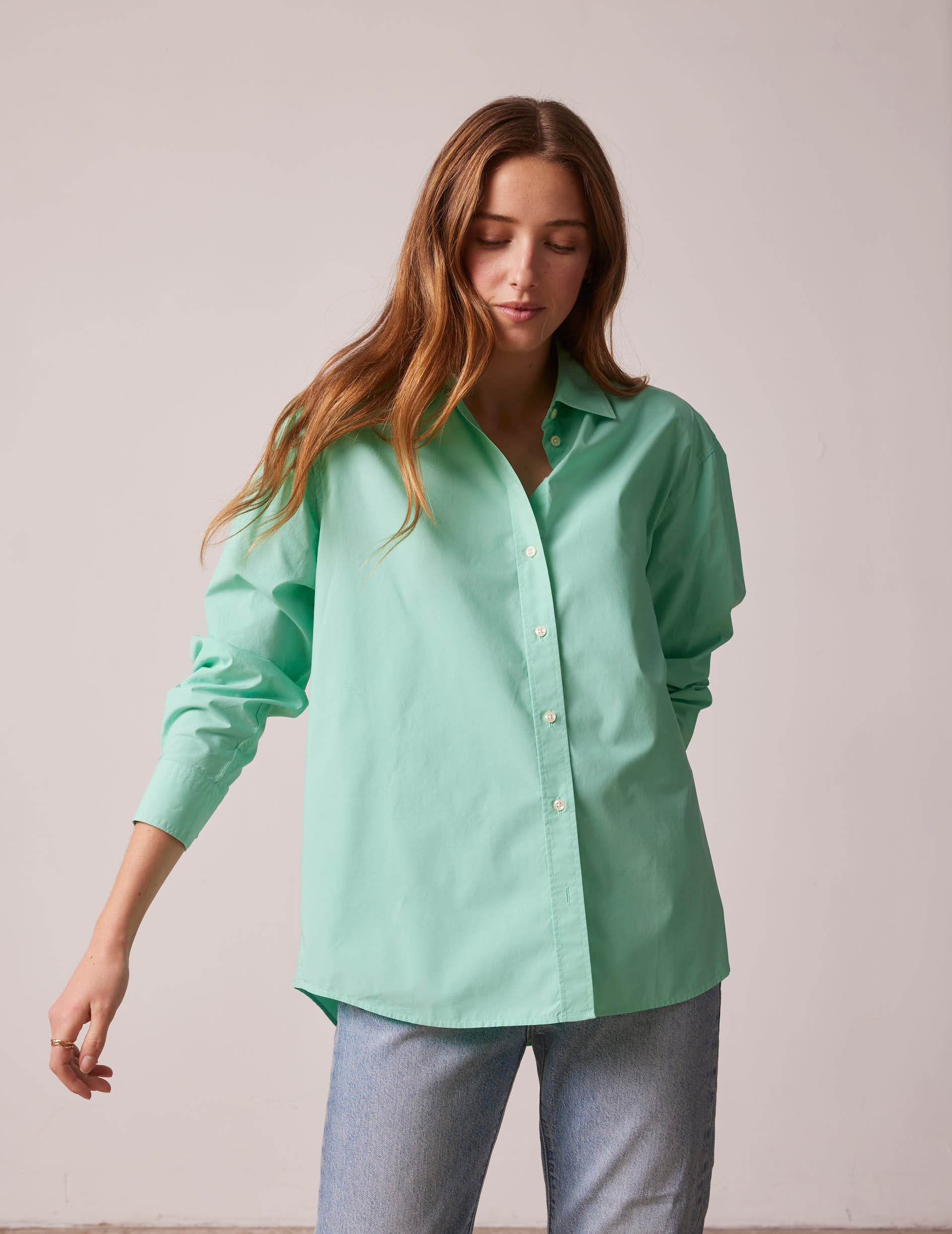 Oversized green Delina shirt - Poplin - Shirt Collar