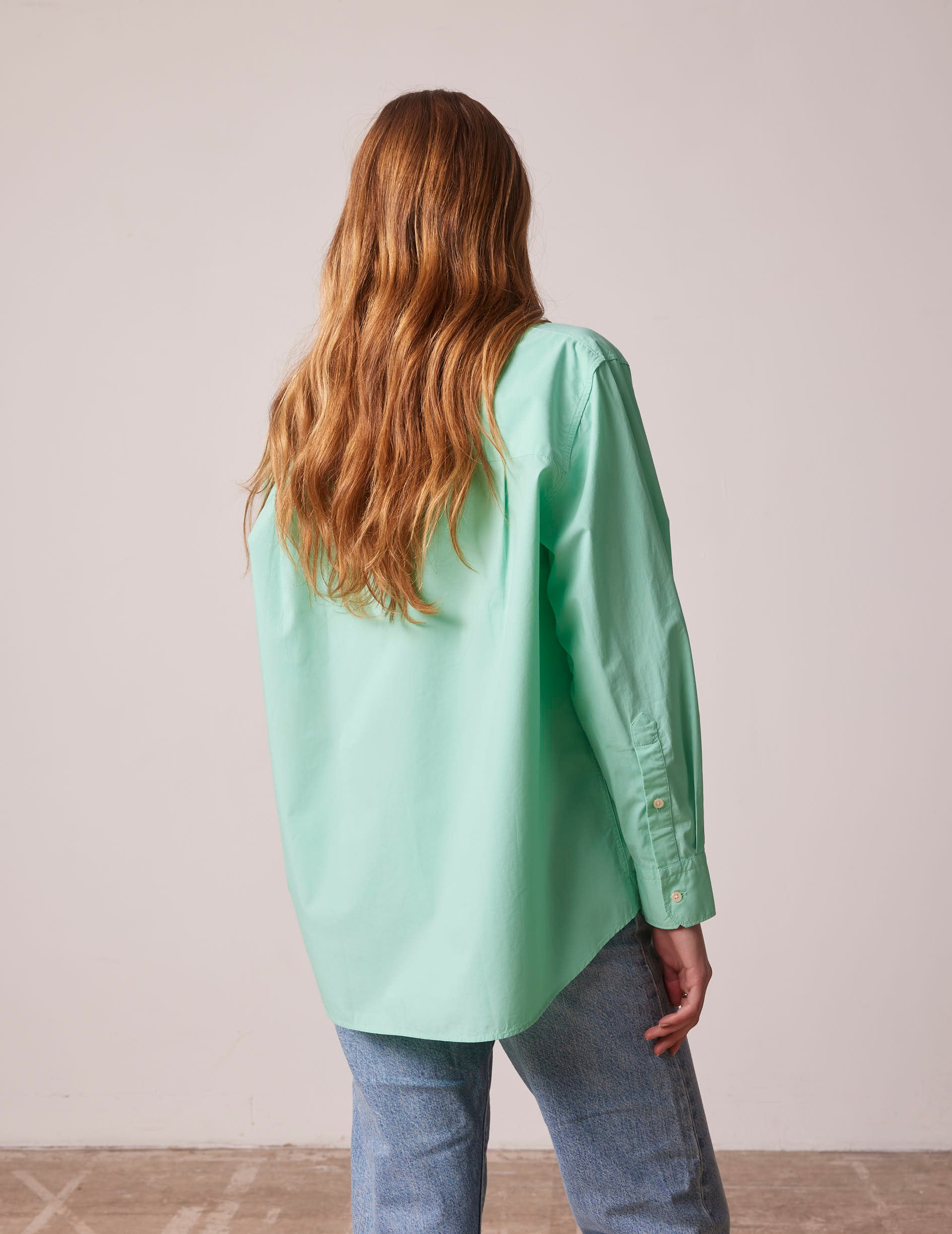 Oversized green Delina shirt - Poplin - Shirt Collar