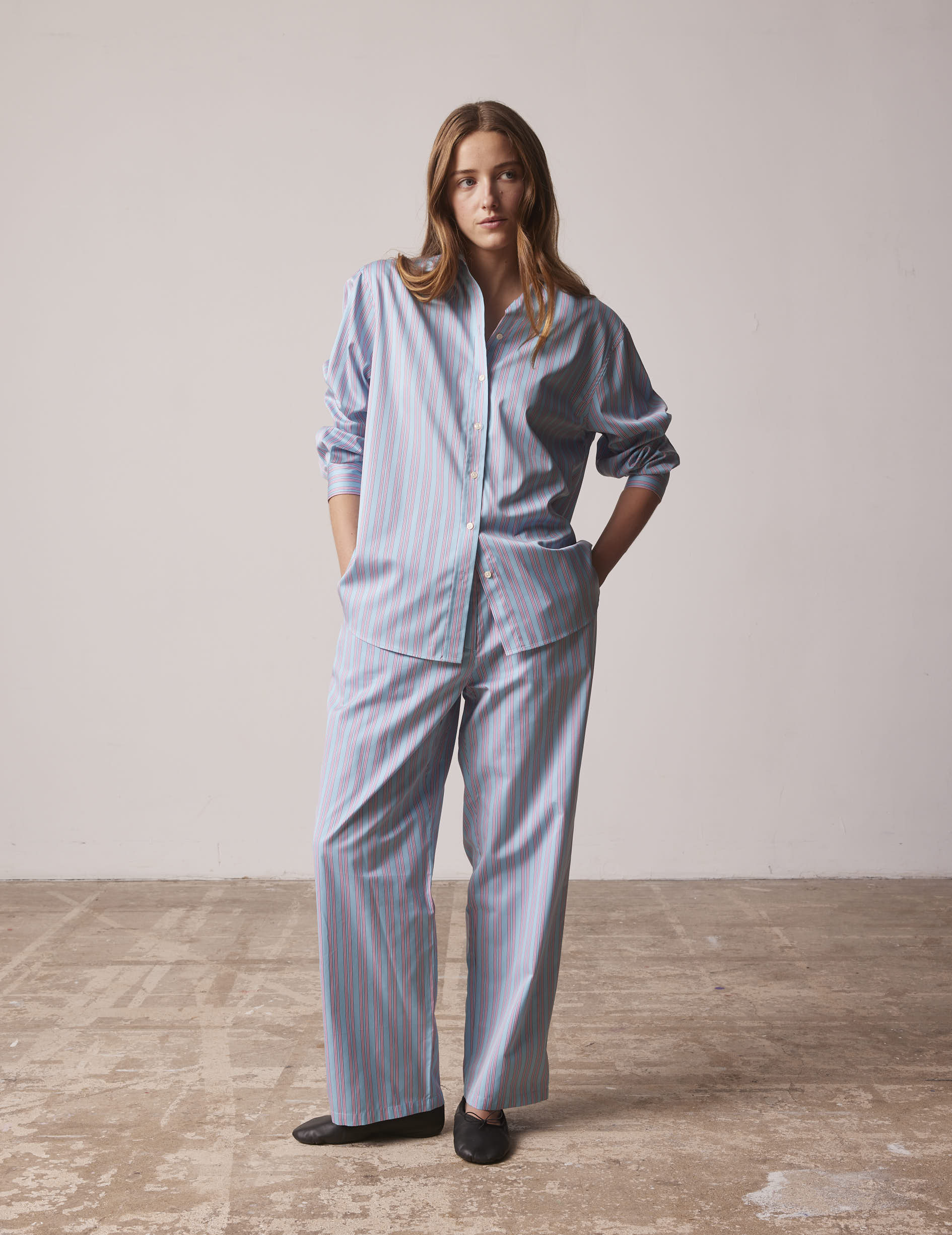 Oversized blue striped Delina shirt - Lyocell - Shirt Collar