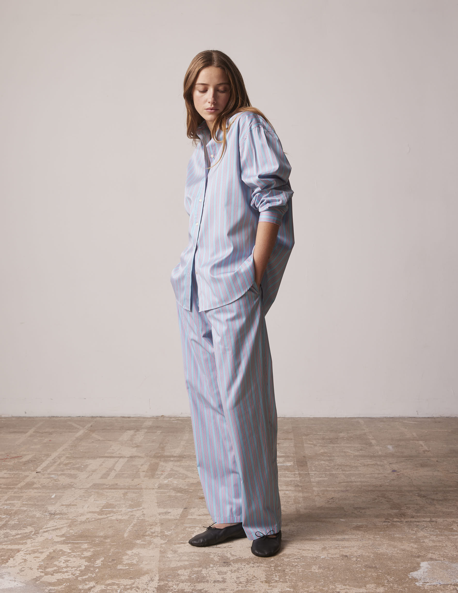 Oversized blue striped Delina shirt - Lyocell - Shirt Collar