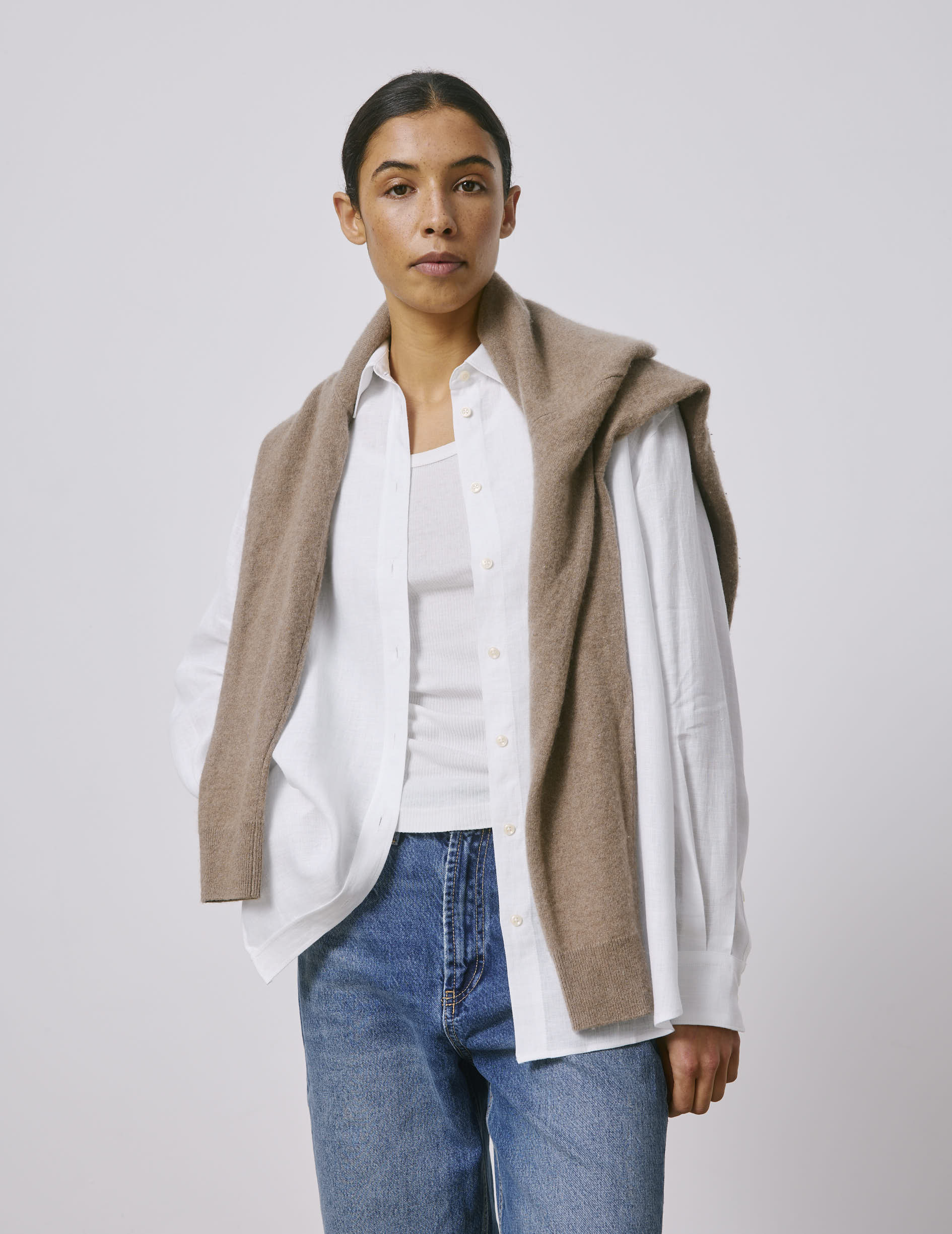 Oversized white linen Delina shirt - Linen - Shirt Collar