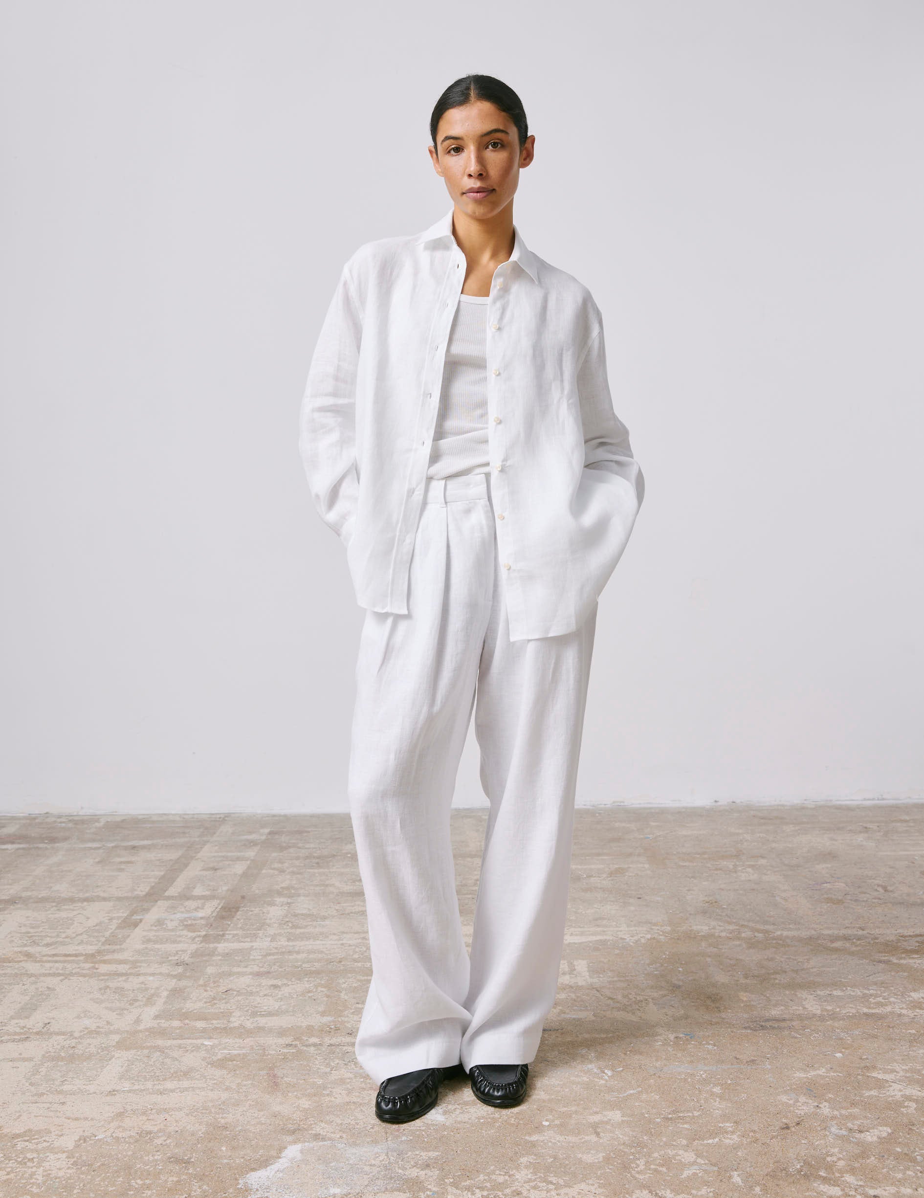 Oversized white linen Delina shirt - Linen - Shirt Collar